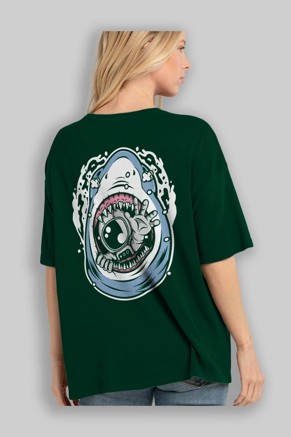 Astronaut Shark Arka Baskılı Oversize t-shirt Erkek Kadın Unisex