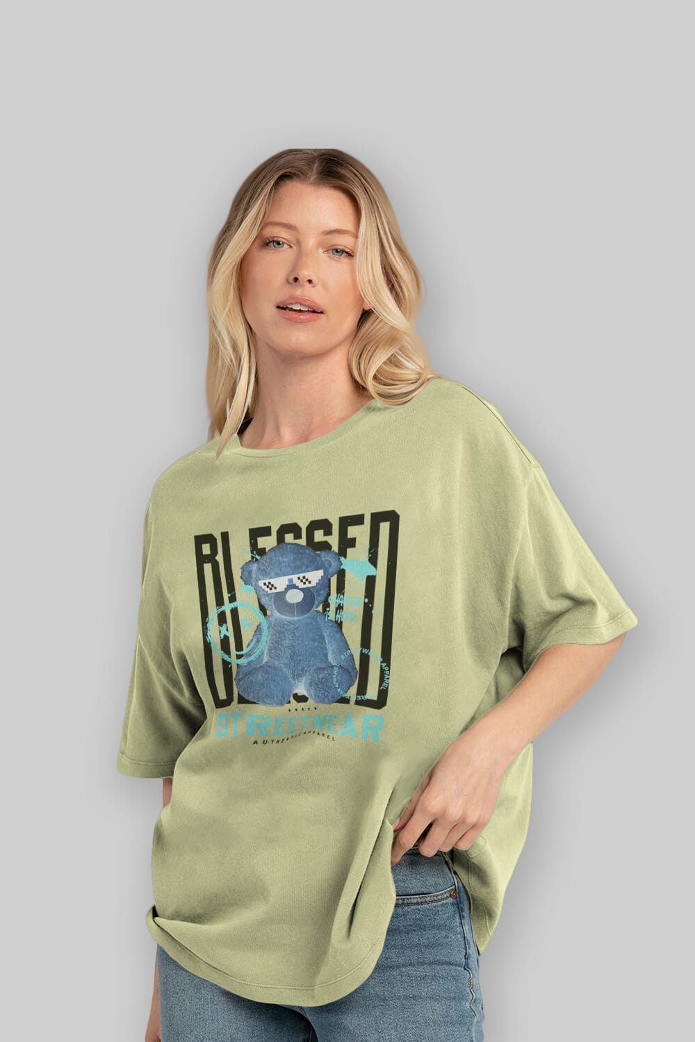 Blessed Bear Ön Baskılı Oversize t-shirt Erkek Kadın Unisex