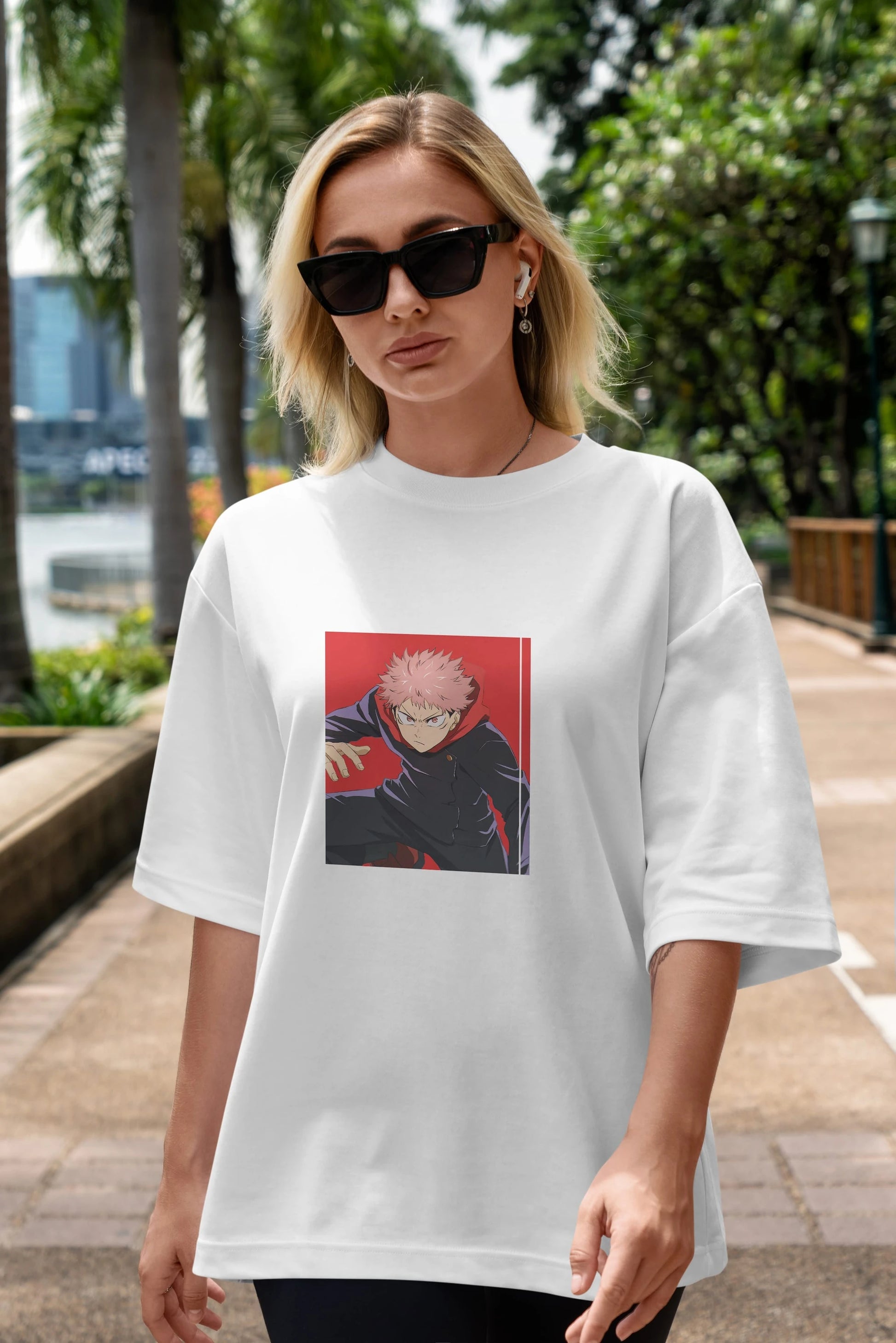 Yuuji Itadori 2 Anime Ön Baskılı Oversize t-shirt %100 pamuk Erkek Kadın Unisex