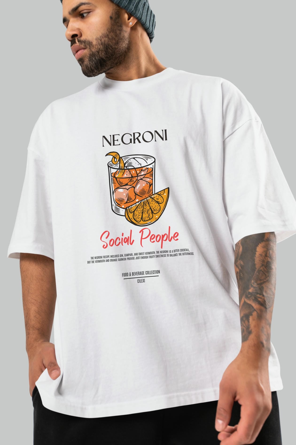 Negroni Kokteyl Serisi ön Baskılı Oversize t-shirt Erkek Kadın %100 Pamuk Bisiklet Yaka tişort