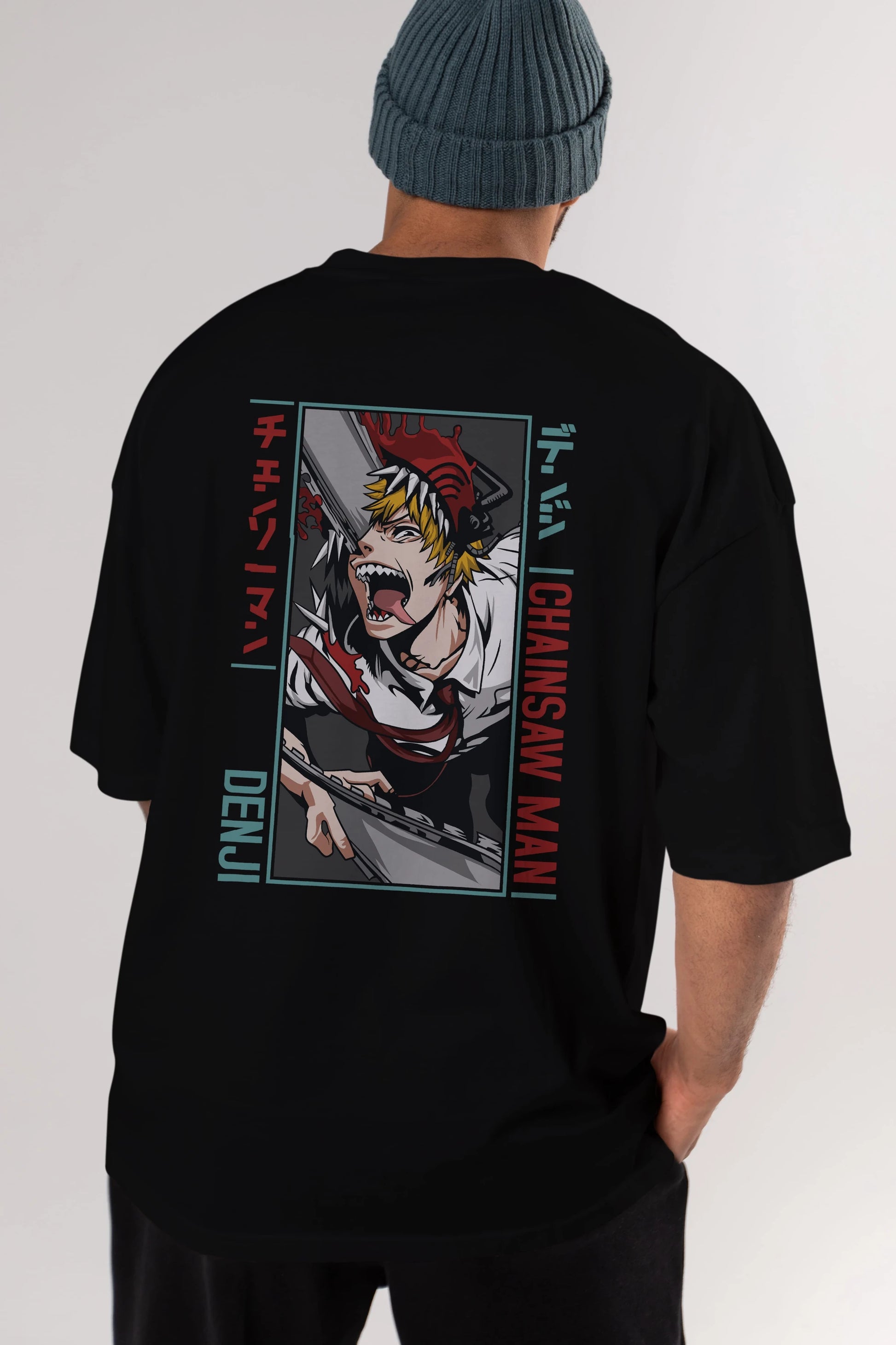 Denji Chainsaw Man Anime Arka Baskılı Oversize t-shirt Erkek Kadın Unisex