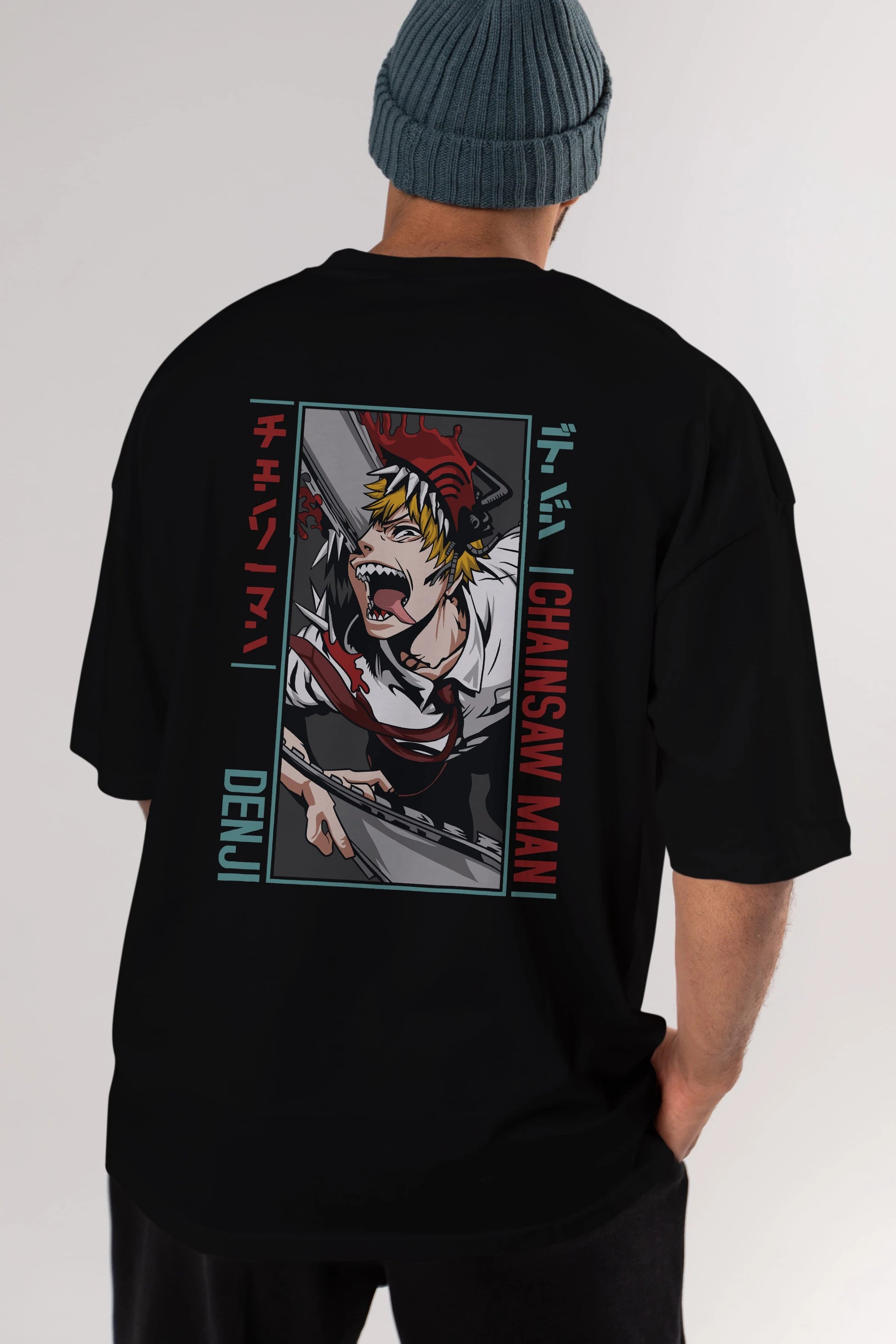 Denji Chainsaw Man Anime Arka Baskılı Oversize t-shirt Erkek Kadın Unisex