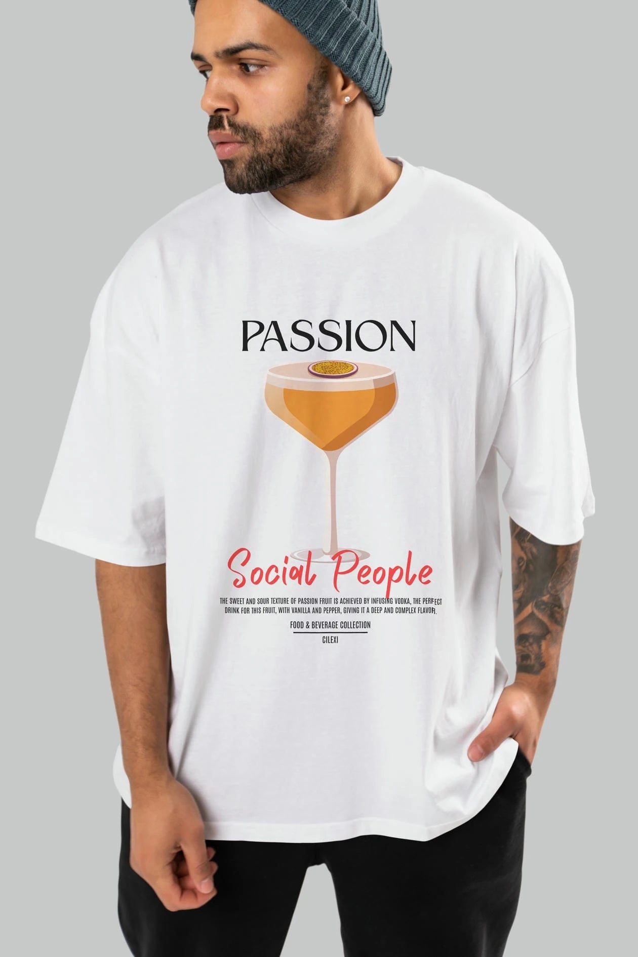 Passion Kokteyl Serisi ön Baskılı Oversize t-shirt Erkek Kadın %100 Pamuk Bisiklet Yaka tişort