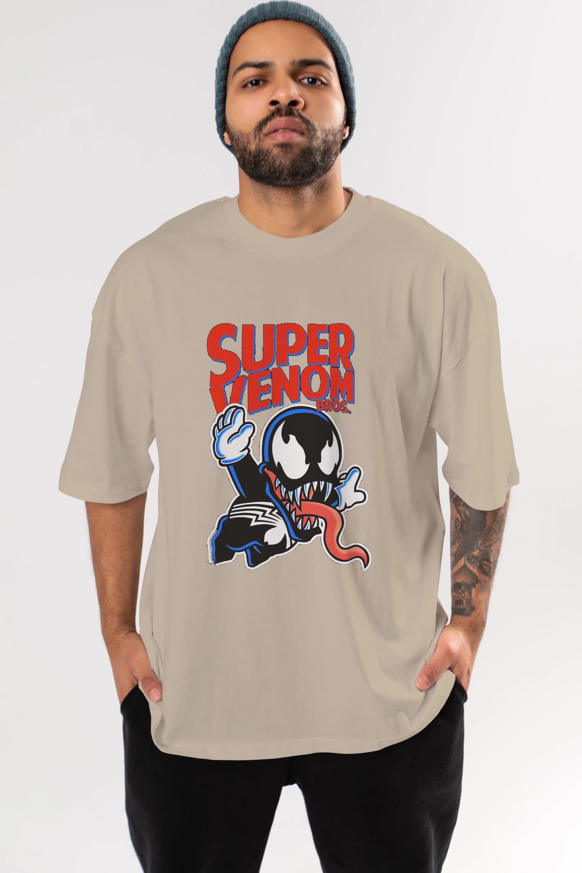 Super Venom Ön Baskılı Oversize t-shirt Erkek Kadın Unisex %100 Pamuk Bisiklet Yaka tişort
