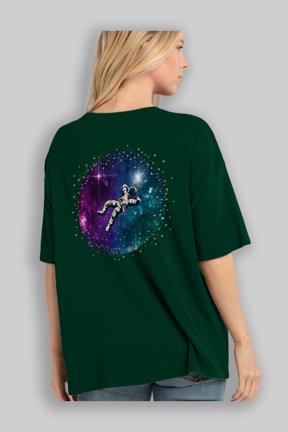 Astronaut in the Galaxy Arka Baskılı Oversize t-shirt Erkek Kadın Unisex
