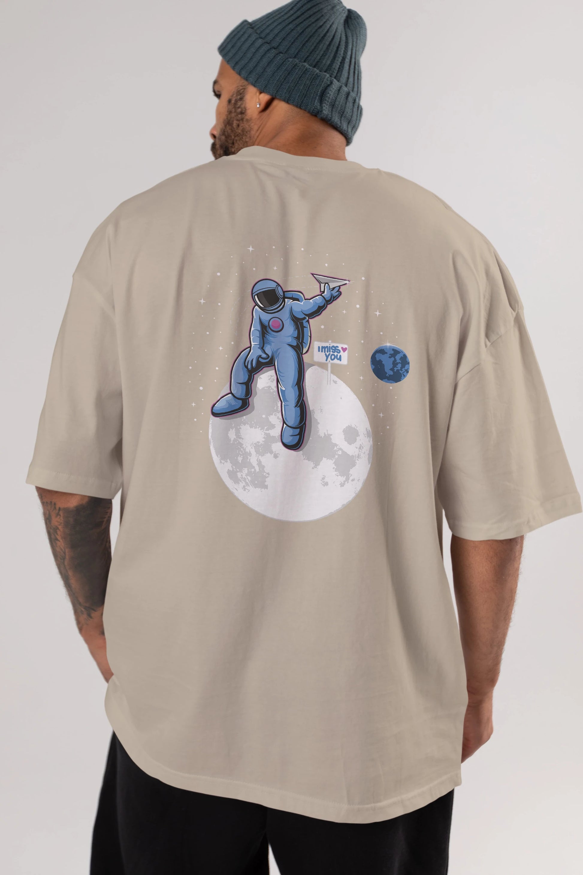 Astro Missing Earth Arka Baskılı Oversize t-shirt Erkek Kadın Unisex