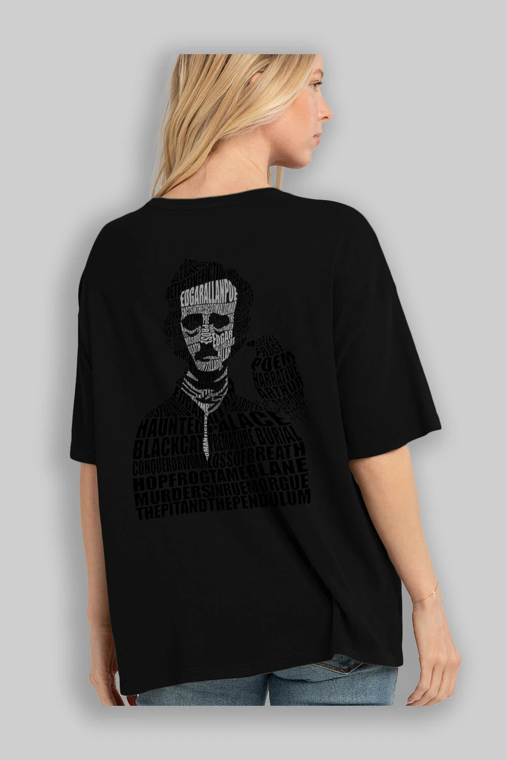 Edgar Alan Poe Calligram Arka Baskılı Oversize t-shirt %100 pamuk Erkek Kadın Unisex