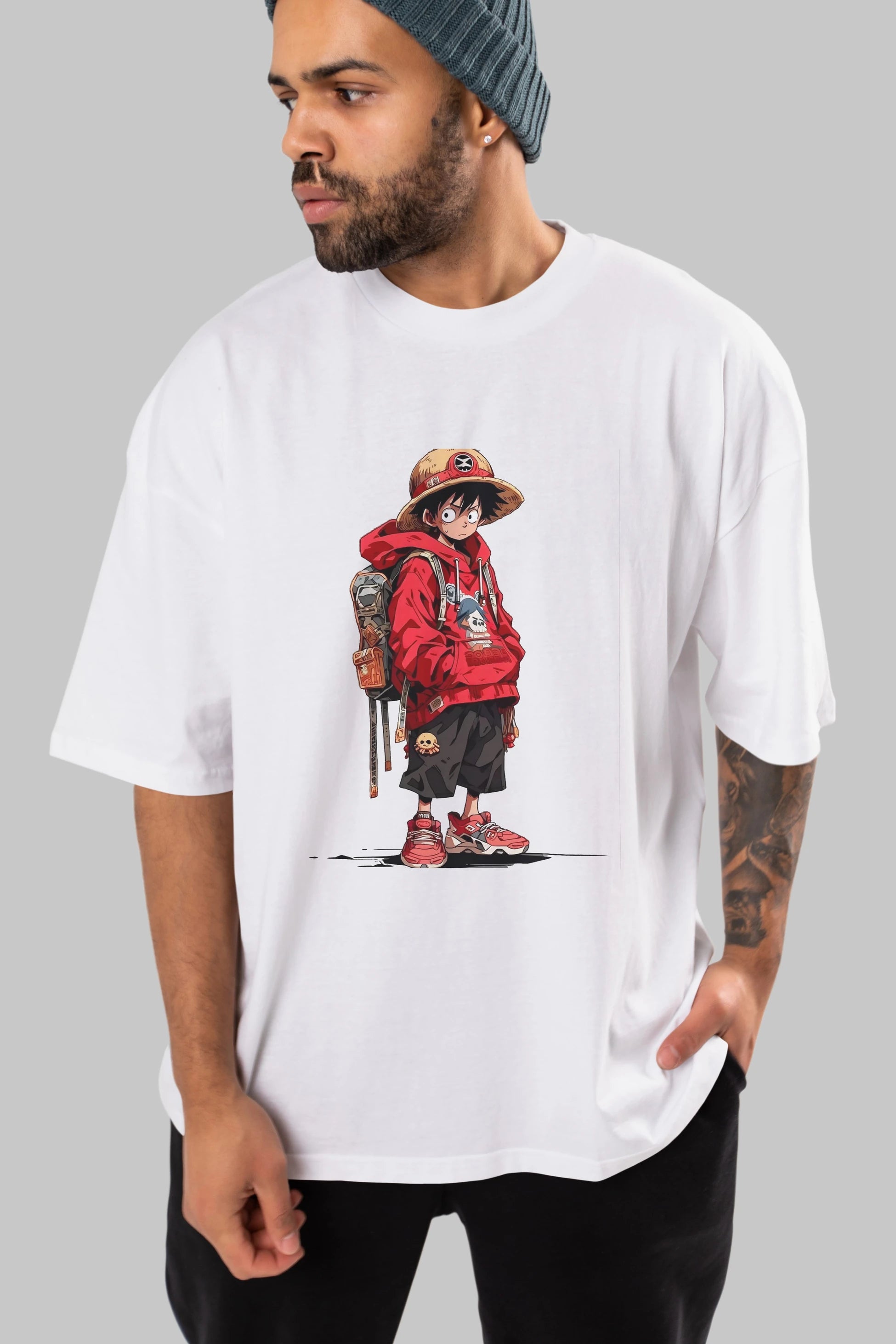 One Piece Ön Baskılı Oversize t-shirt Erkek Kadın Unisex %100 Pamuk Bisiklet Yaka tişort