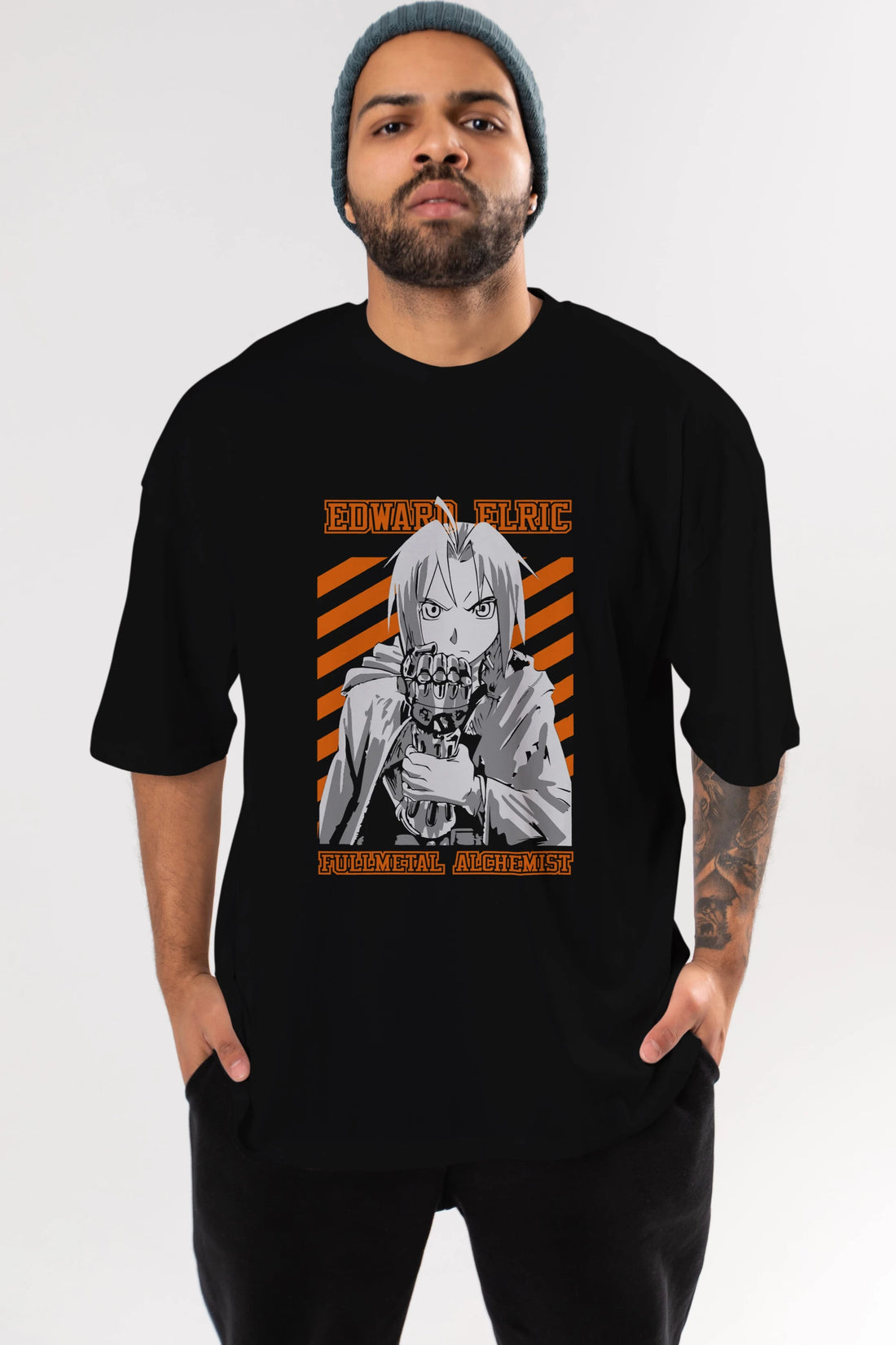 EDWARD ELRIC Anime Ön Baskılı Oversize t-shirt %100 pamuk Erkek Kadın Unisex