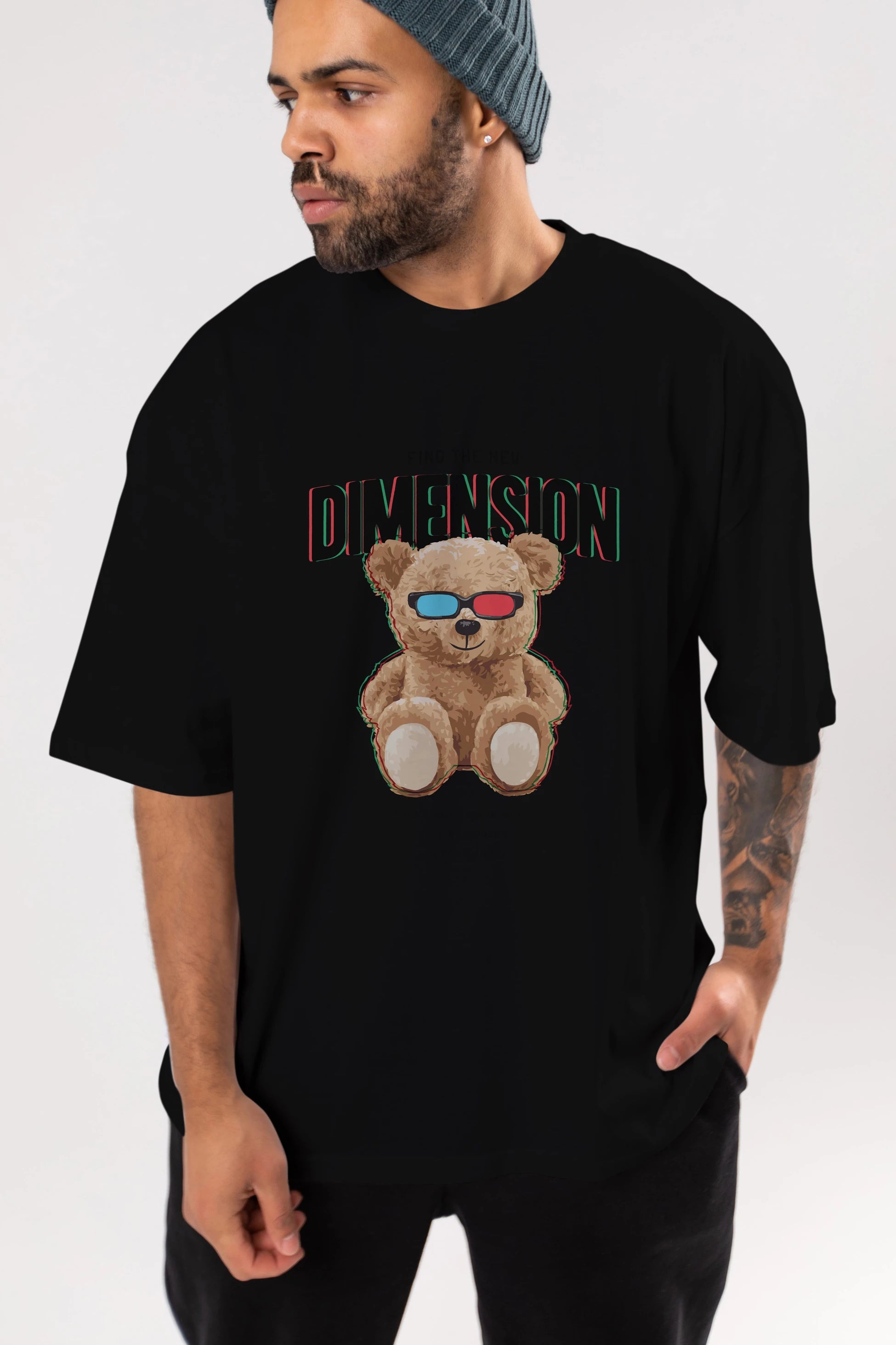 Teddy Bear Dimension Ön Baskılı Oversize t-shirt Erkek Kadın Unisex %100 Pamuk