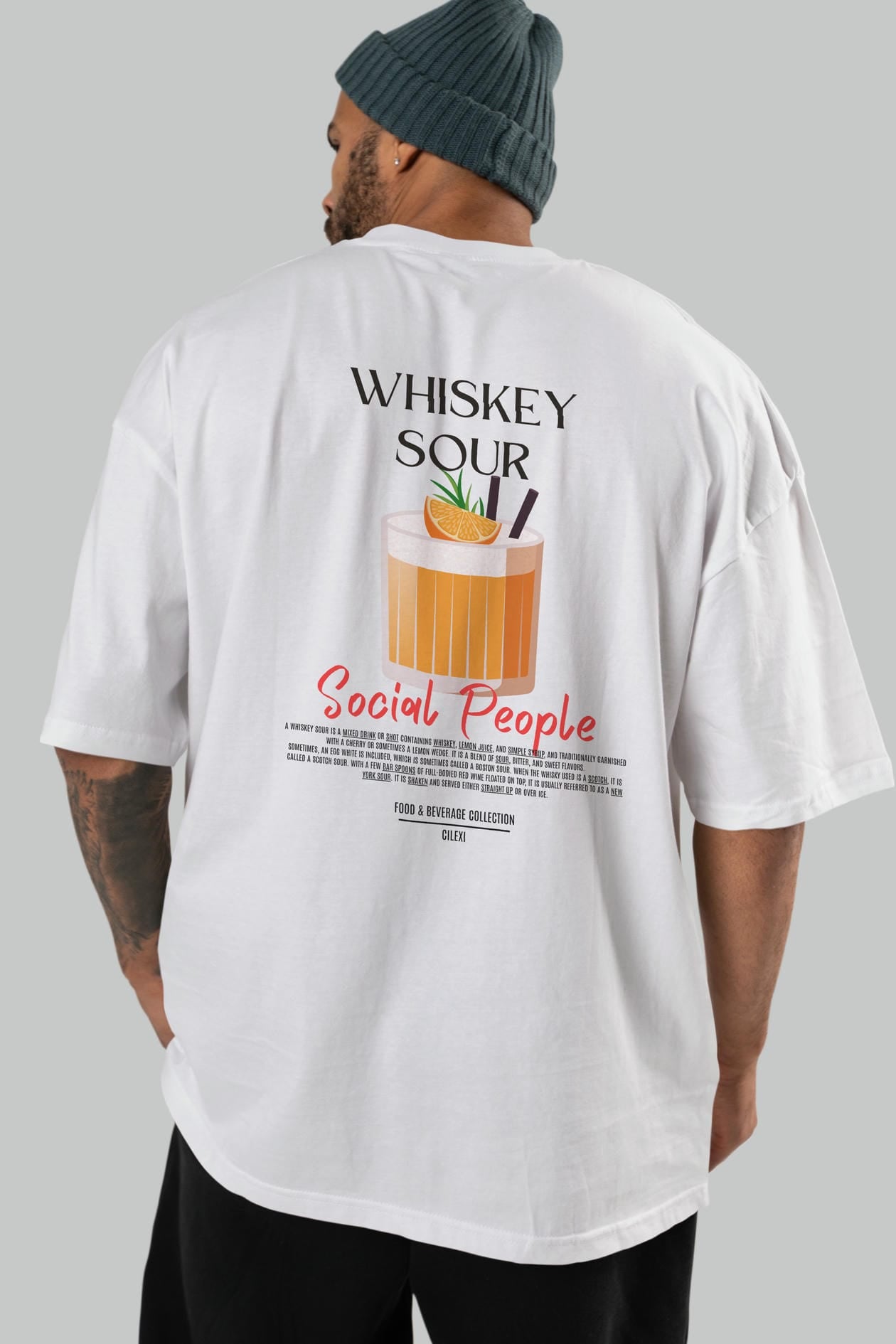 Whıskey Sour Kokteyl Serisi Baskılı Oversize t-shirt Erkek Kadın Unisex %100 Pamuk Bisiklet Yaka tişort