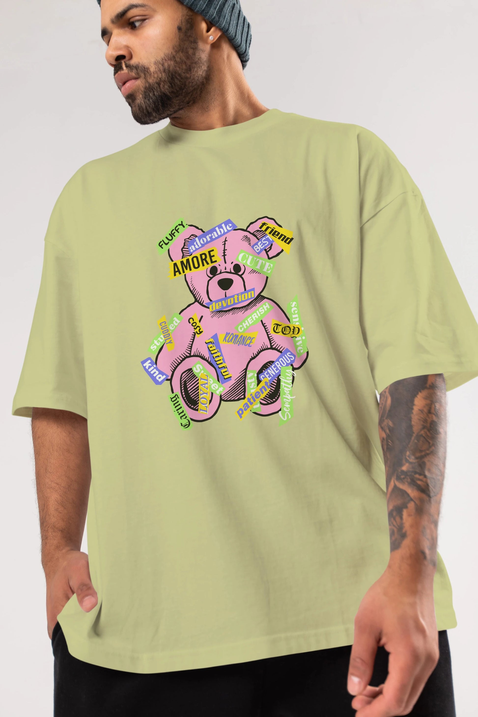 Teddy Bear Cute Ön Baskılı Oversize t-shirt Erkek Kadın Unisex