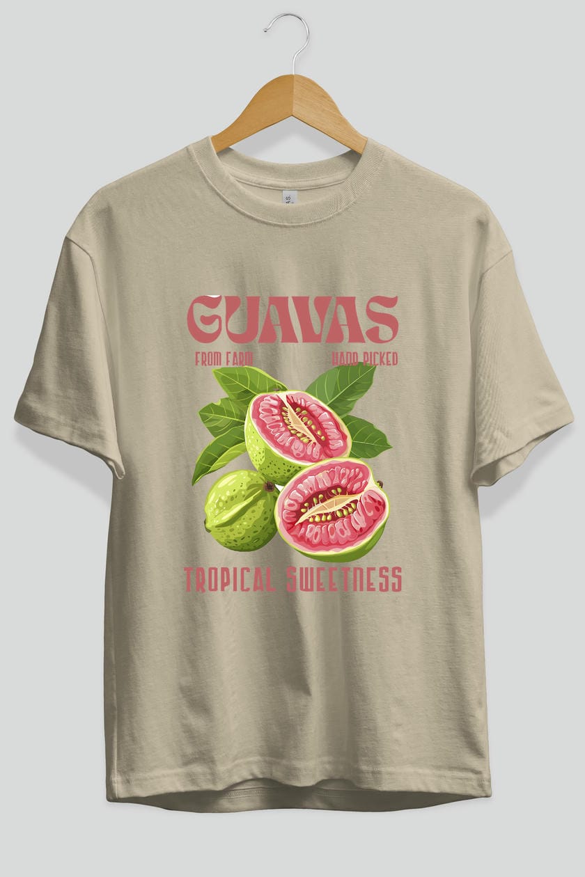 Guavas Ön Baskılı Oversize t-shirt Erkek Kadın Pamuk Bisiklet Yaka tişort