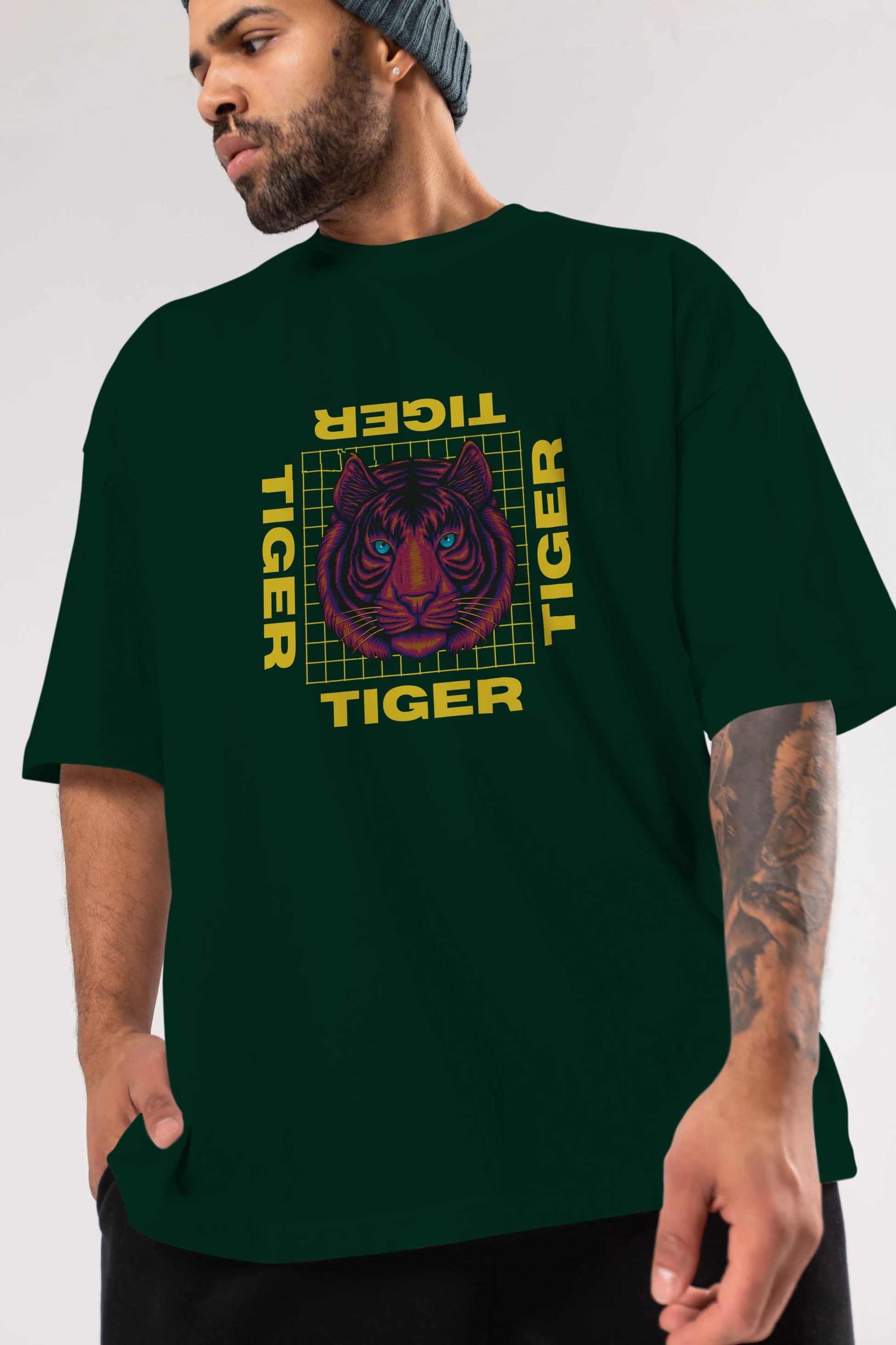 Tiger Yazılı Streetwear Ön Baskılı Oversize t-shirt Erkek Kadın Unisex