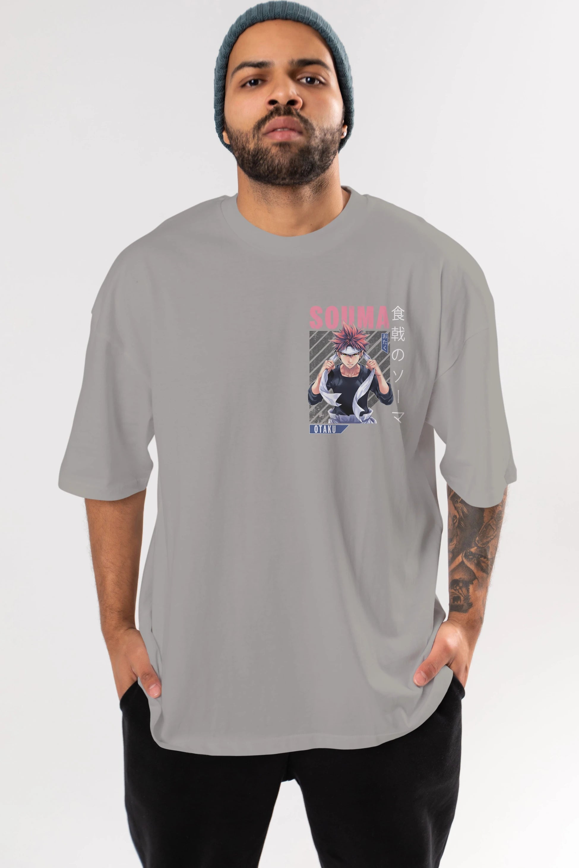 Souma Yukihira 8 Ön Sol Baskılı Oversize t-shirt Erkek Kadın Unisex %100 Pamuk Bisiklet Yaka tişort