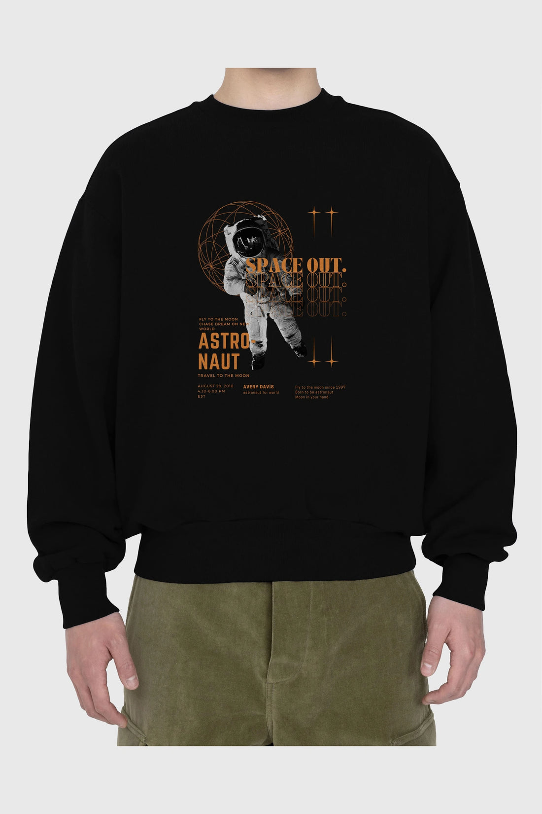 Astronaut Space Out Yazılı Ön Baskılı Oversize Sweatshirt Erkek Kadın Unisex