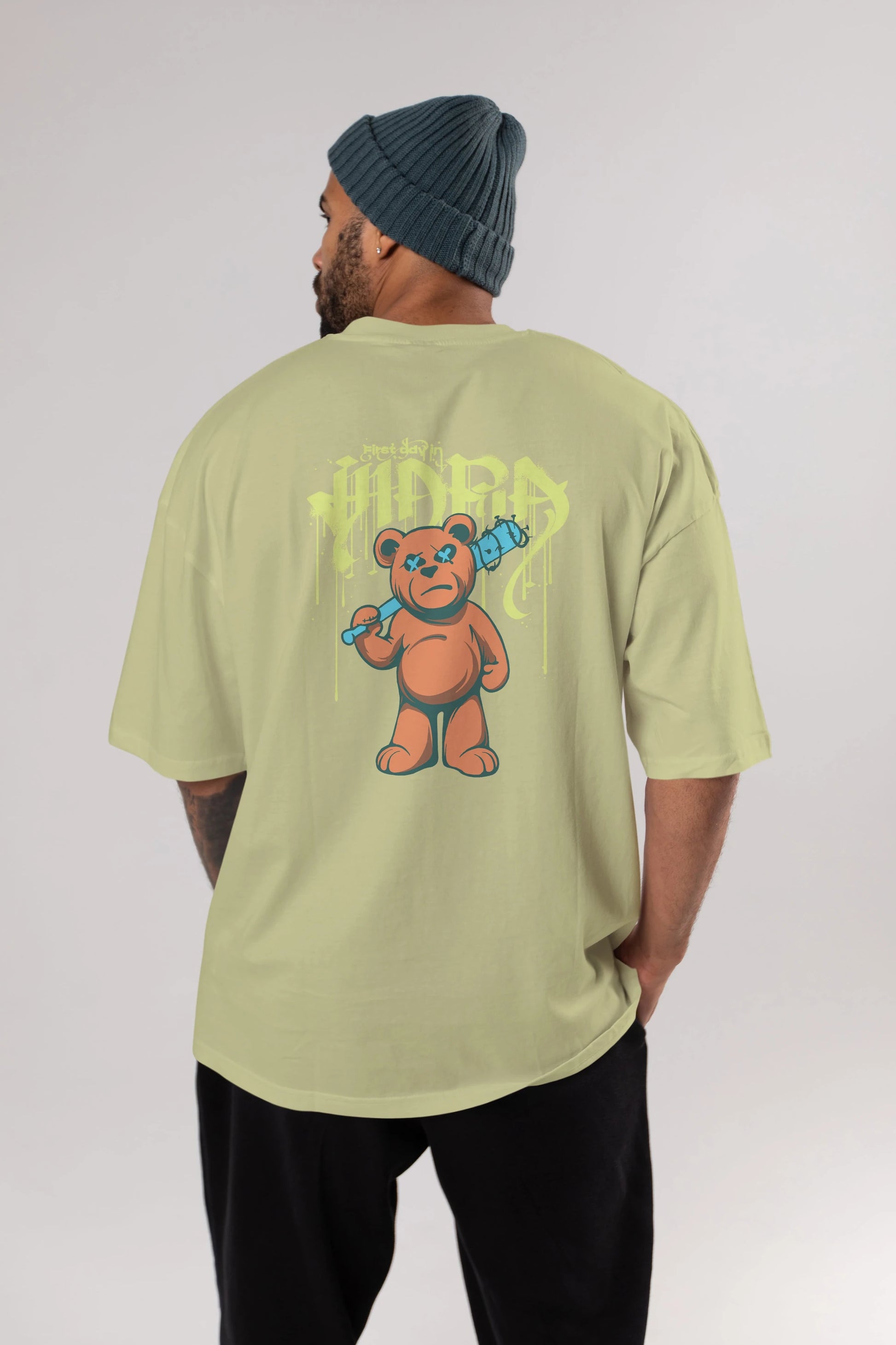 Hidra Bear Arka Baskılı Oversize t-shirt Erkek Kadın Unisex