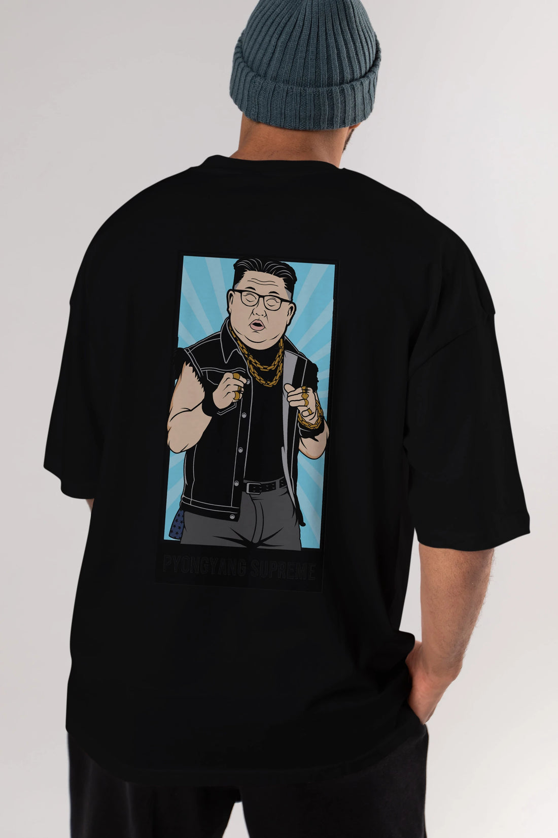 Kim Jong Un Pyongyang Supreme Arka Baskılı Oversize t-shirt Erkek Kadın Unisex %100 Pamuk tişort