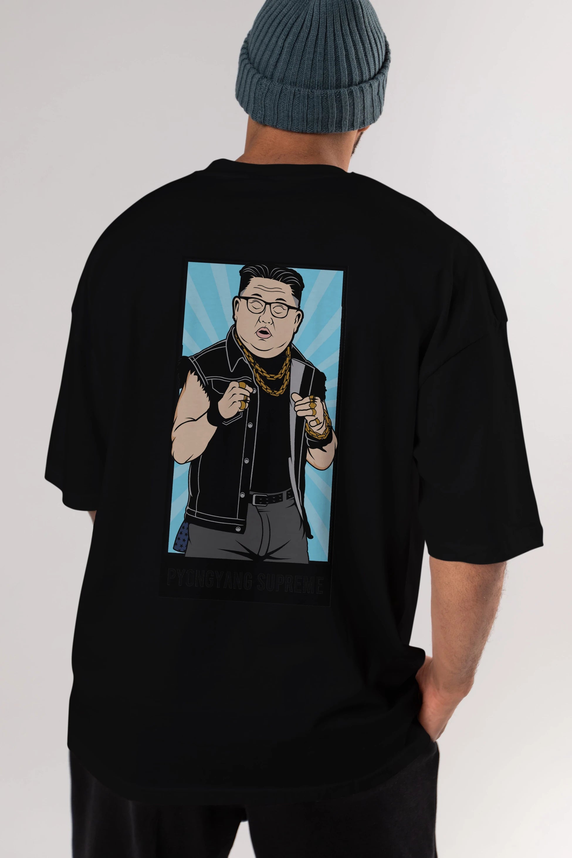 Kim Jong Un Pyongyang Supreme Arka Baskılı Oversize t-shirt Erkek Kadın Unisex %100 Pamuk tişort
