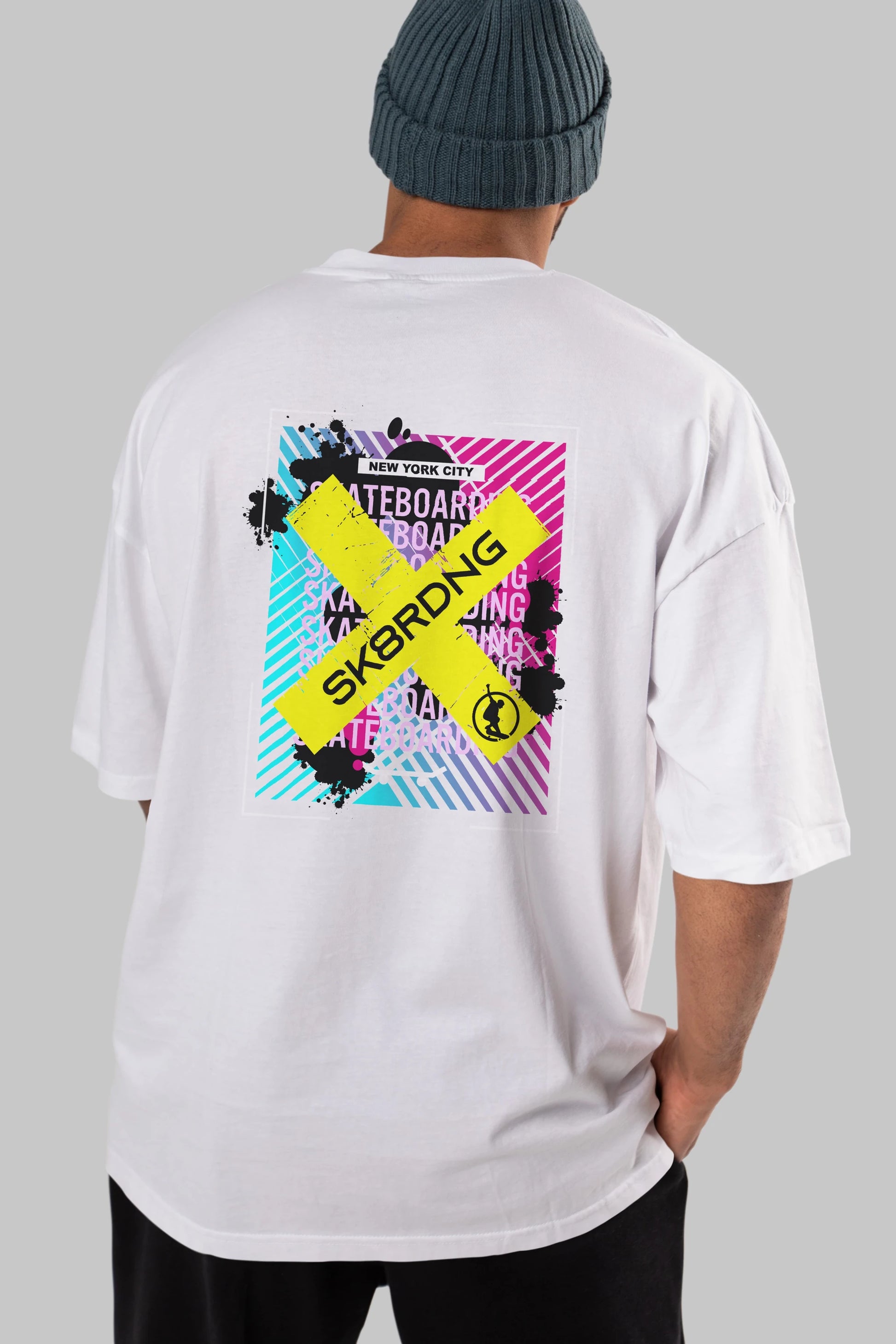 Skatebording Arka Baskılı Oversize t-shirt Erkek Kadın Unisex