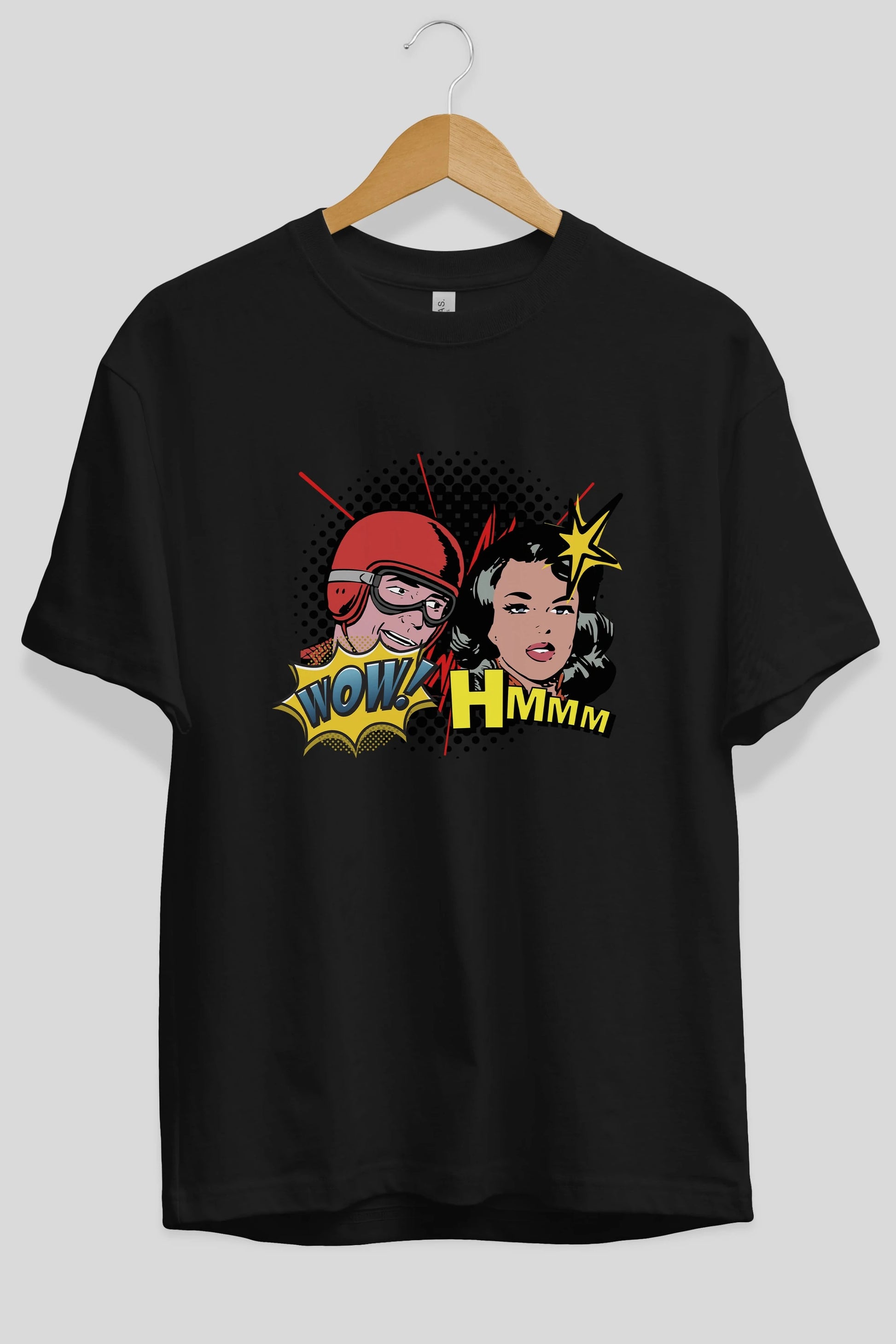 Comic Wow Yazılı Ön Baskılı Oversize t-shirt Erkek Kadın Unisex
