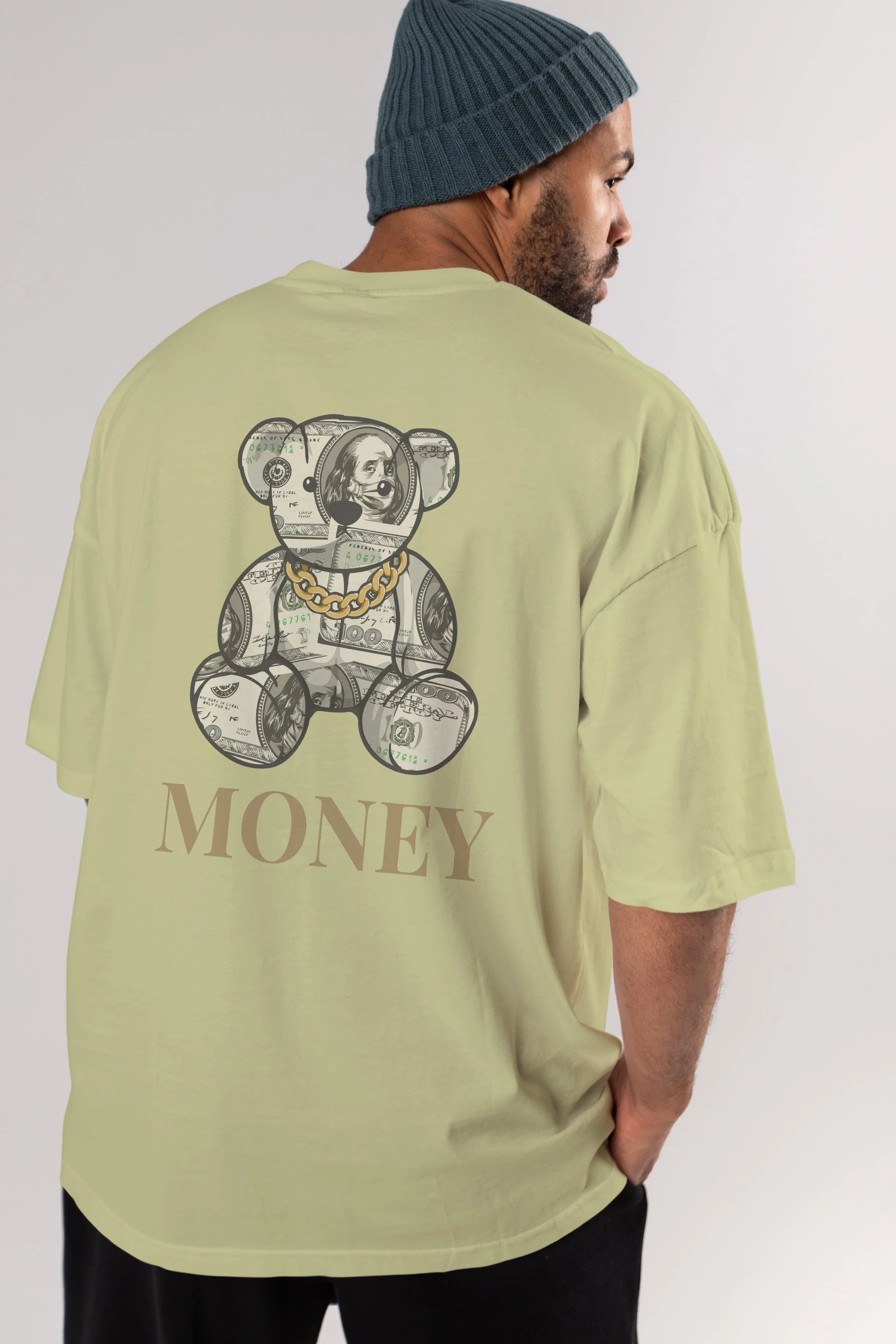 Teddy Bear Money Arka Baskılı Oversize t-shirt Erkek Kadın Unisex