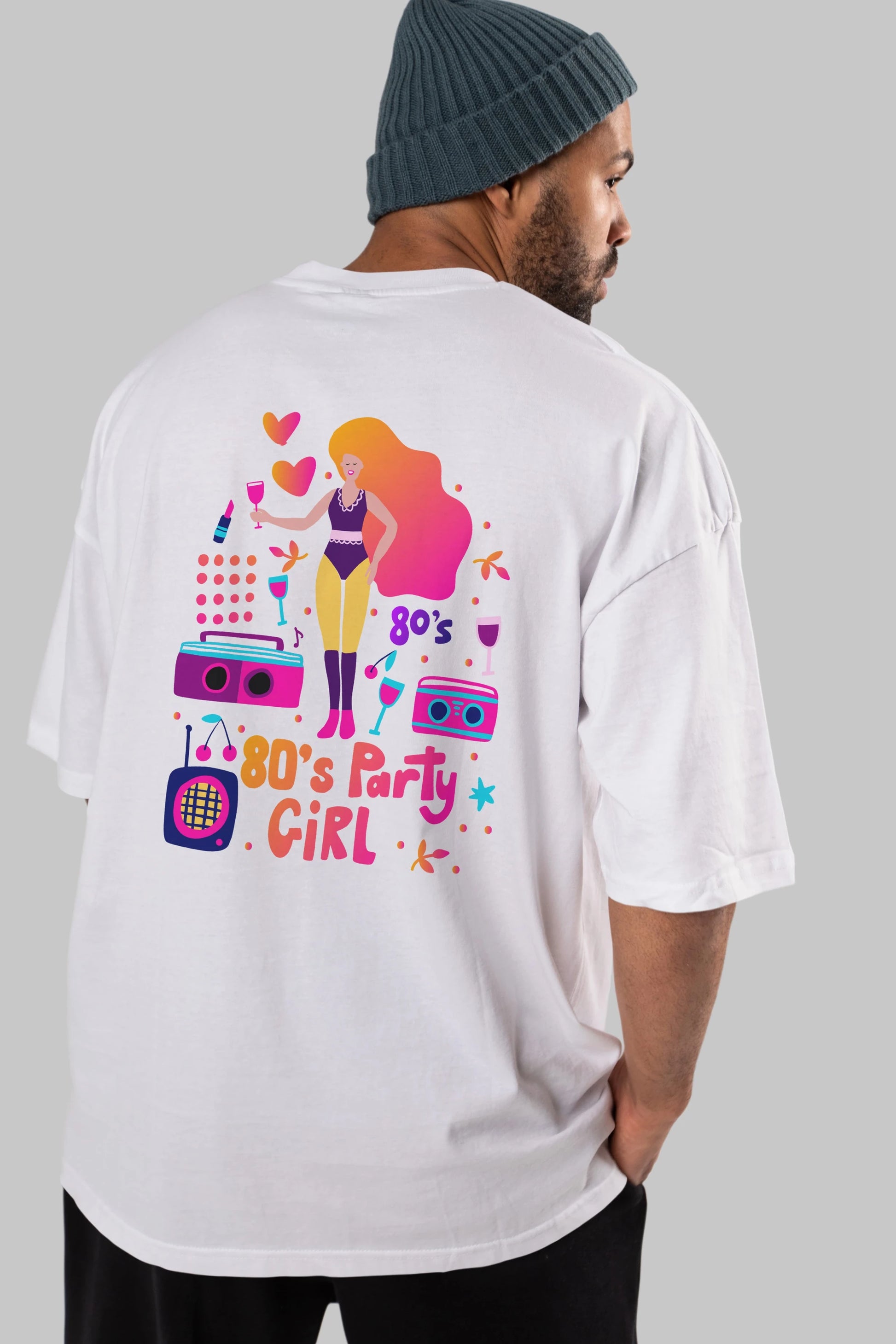 Retro Girl Party Arka Baskılı Oversize t-shirt Erkek Kadın Unisex