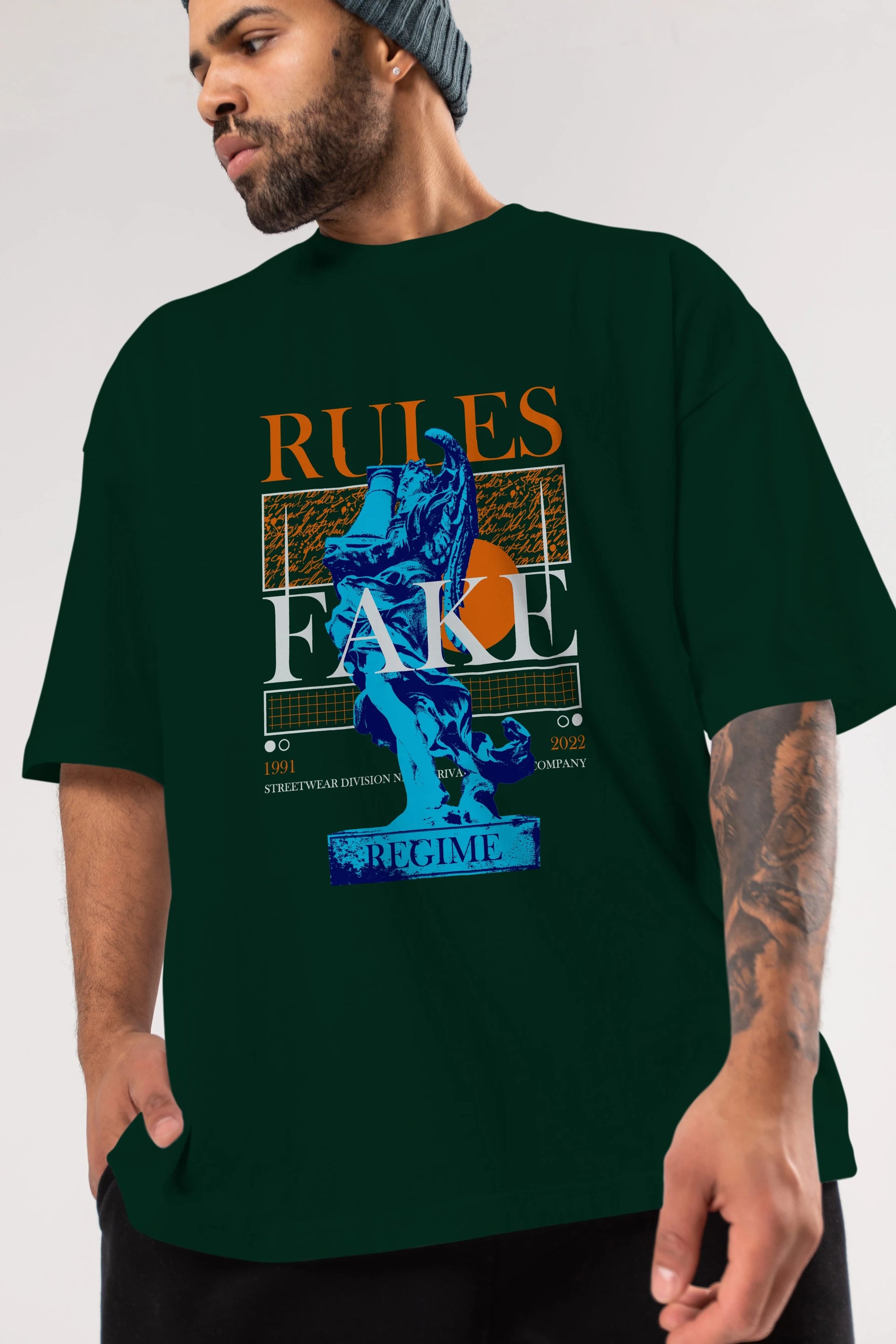 Rules Fake Ön Baskılı Oversize t-shirt Erkek Kadın Unisex