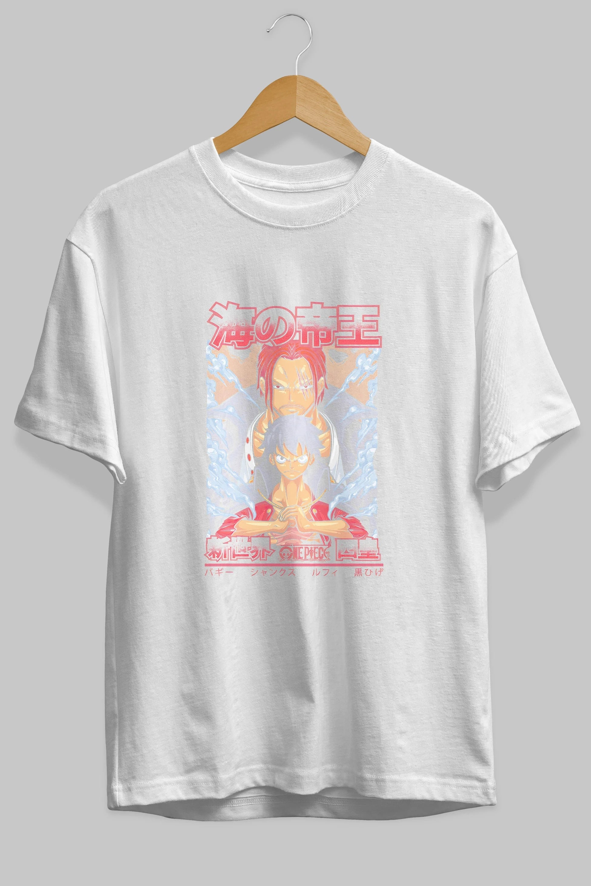 MONKEY D. LUFF and SHANKS Anime Ön Baskılı Oversize t-shirt %100 pamuk Erkek Kadın Unisex