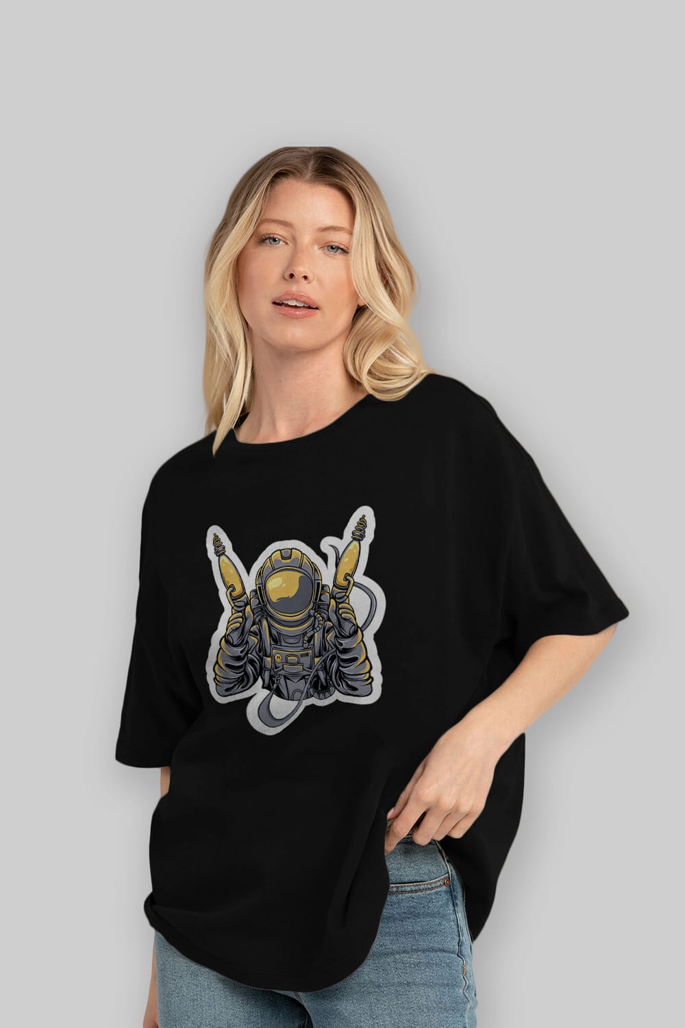 Alien Hunter Sticker Ön Baskılı Oversize t-shirt Erkek Kadın Unisex