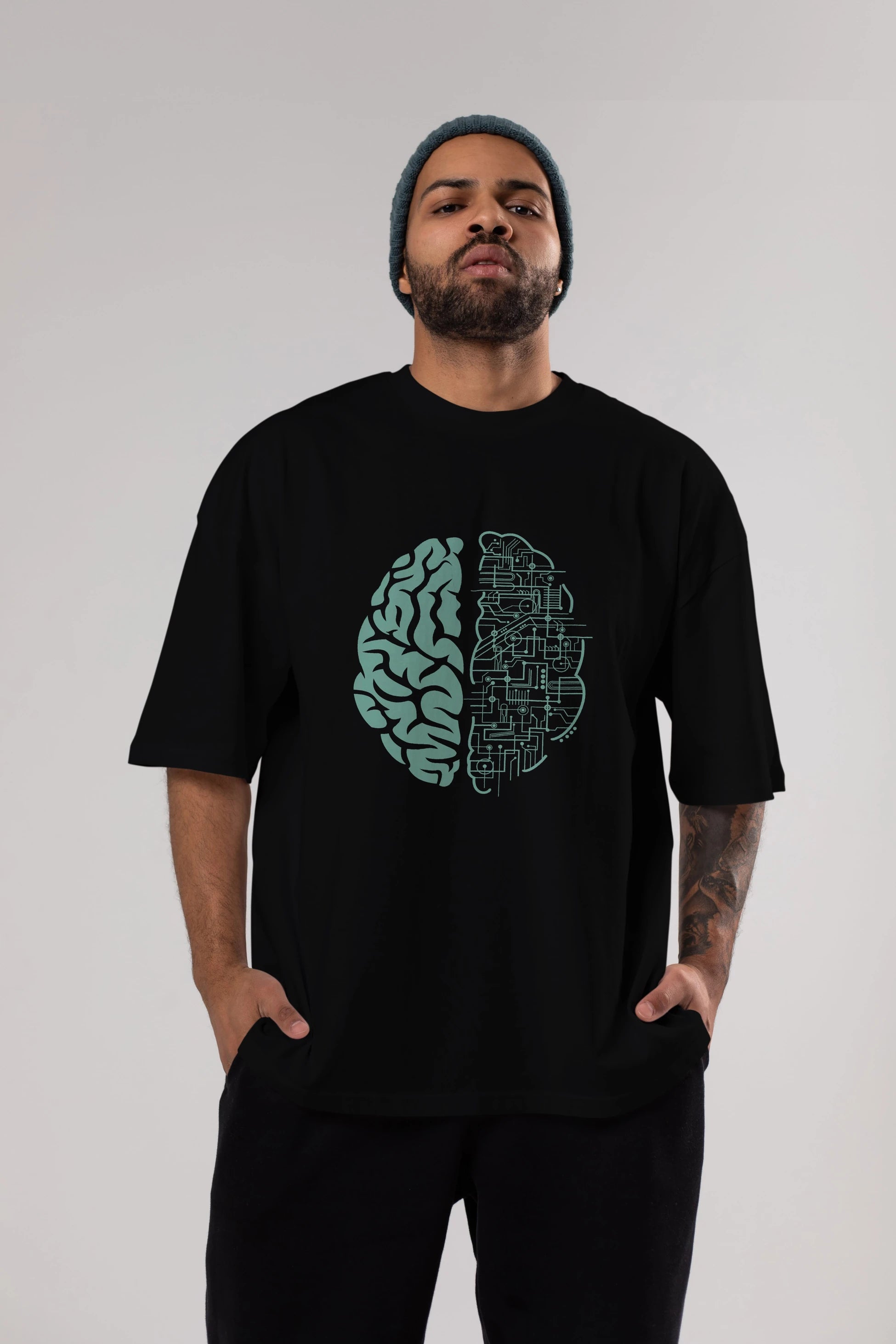 Electric Brain Ön Baskılı Oversize t-shirt %100 pamuk Erkek Kadın Unisex