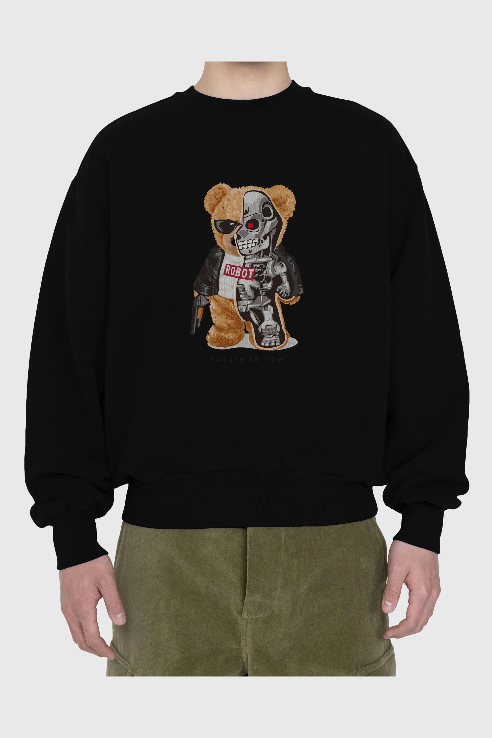Teddy Bear Robot Ön Baskılı Oversize Sweatshirt Erkek Kadın Unisex
