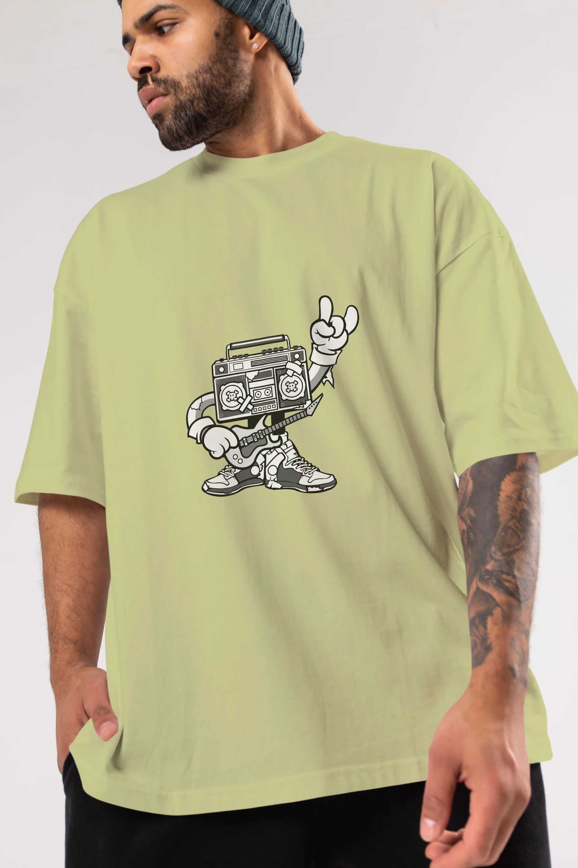 Boombox Rockstar Ön Baskılı Oversize t-shirt Erkek Kadın Unisex %100 Pamuk tişort