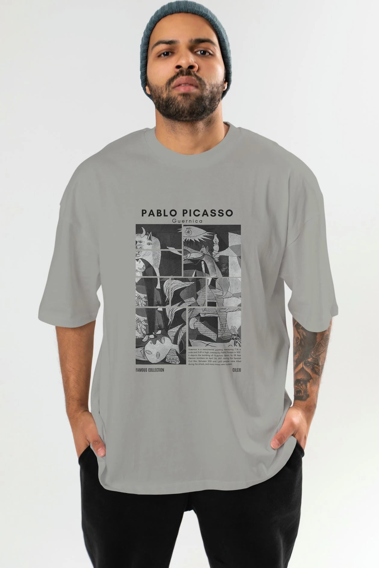 Pablo Picasso Guernica ön Baskılı Oversize t-shirt Erkek Kadın Bisiklet Yaka Pamuk tişort