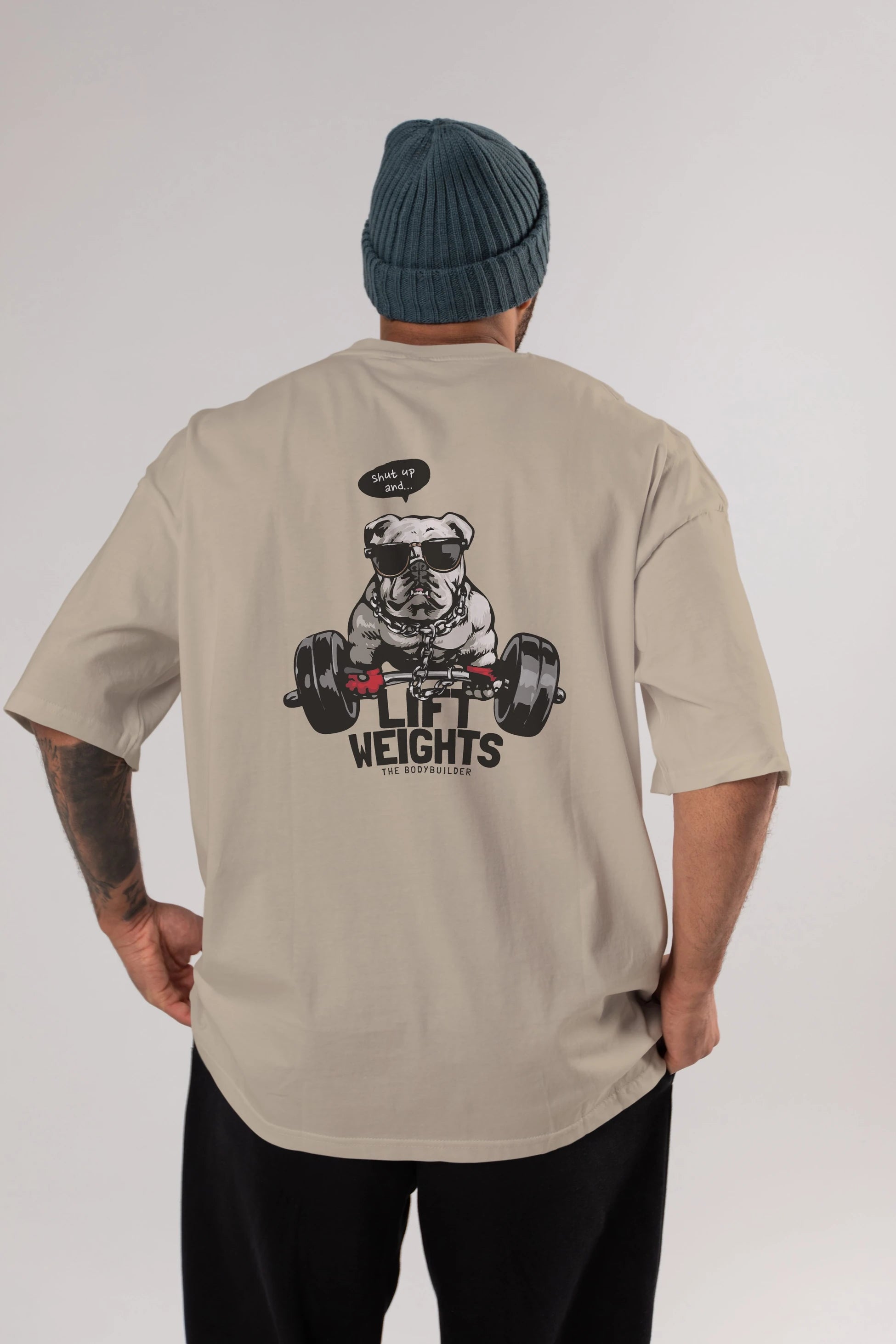 Teddy Bear Lift Weights Arka Baskılı Oversize t-shirt Erkek Kadın Unisex %100 Pamuk