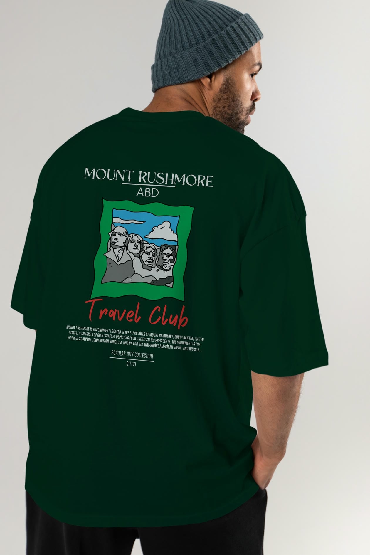 Mount Rushmore ABD Arka Baskılı Oversize t-shirt Erkek Kadın Pamuk Bisiklet Yaka tişort