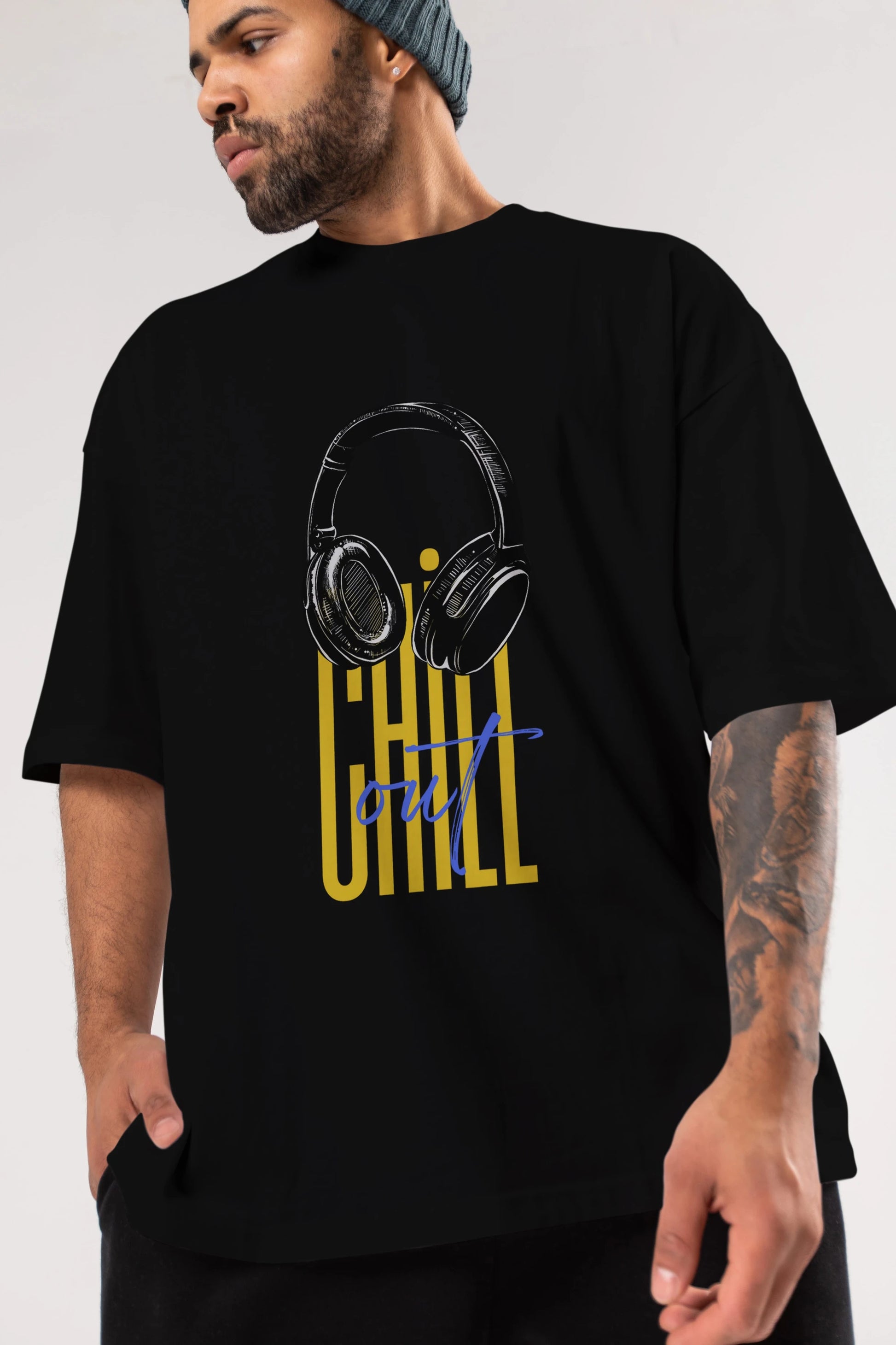 Chill Out Yazılı Ön Baskılı Oversize t-shirt Erkek Kadın Unisex