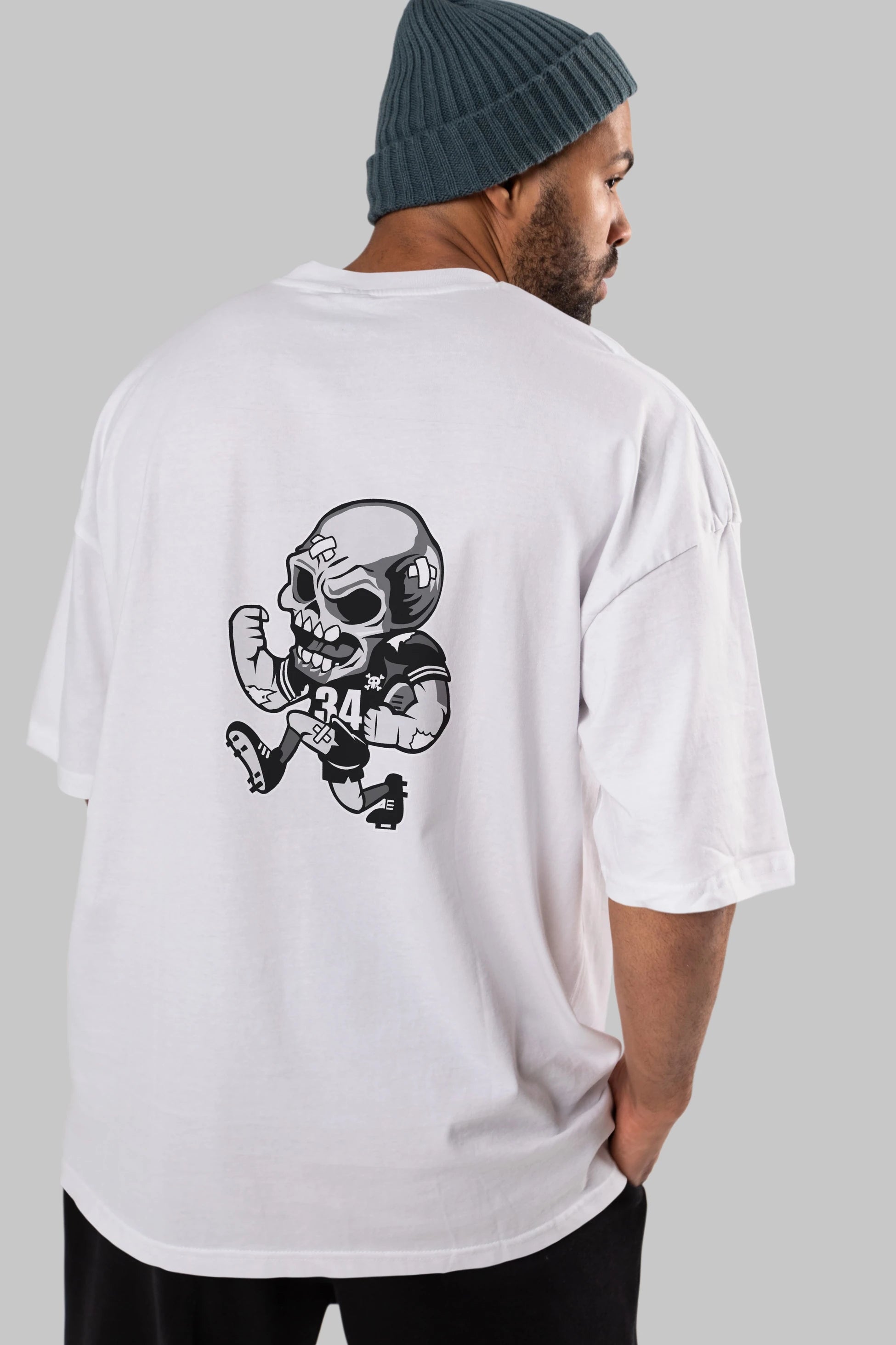 Skull Football Arka Baskılı Oversize t-shirt Erkek Kadın Unisex %100 Pamuk tişort