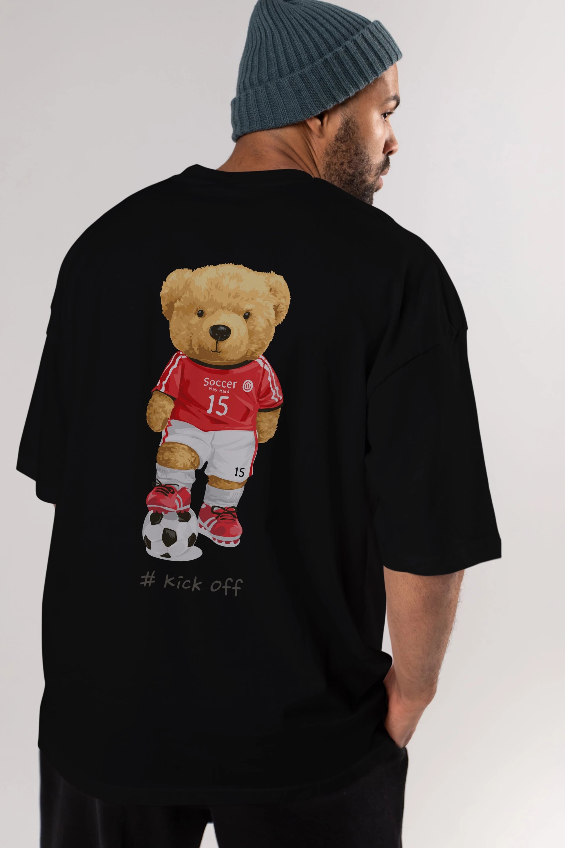Teddy Bear Kick Off Arka Baskılı Oversize t-shirt Erkek Kadın Unisex %100 Pamuk