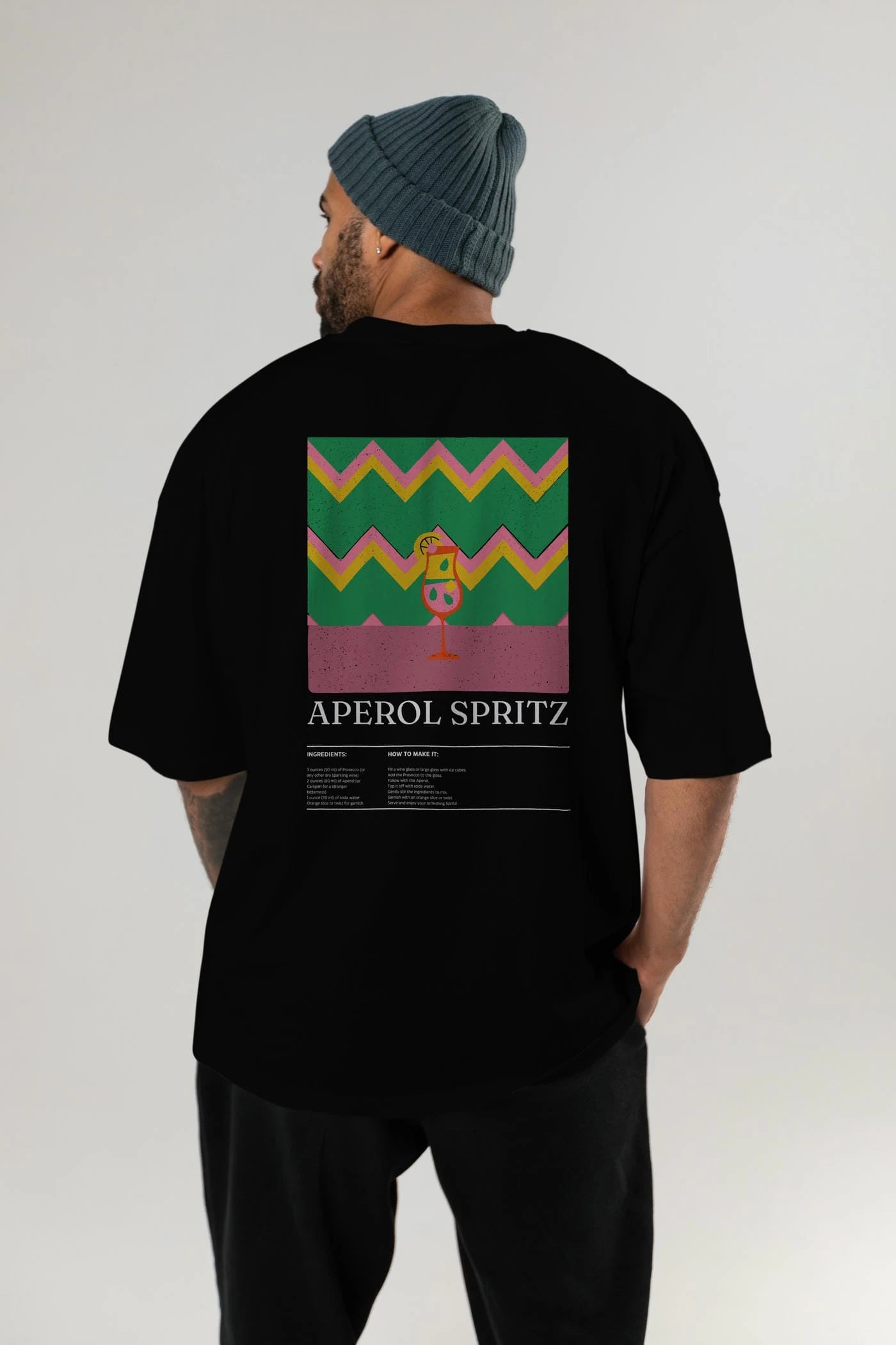 Aperol Spritz Kokteyl Serisi Arka Baskılı Oversize t-shirt Erkek Kadın %100 Pamuk Bisiklet Yaka tişort