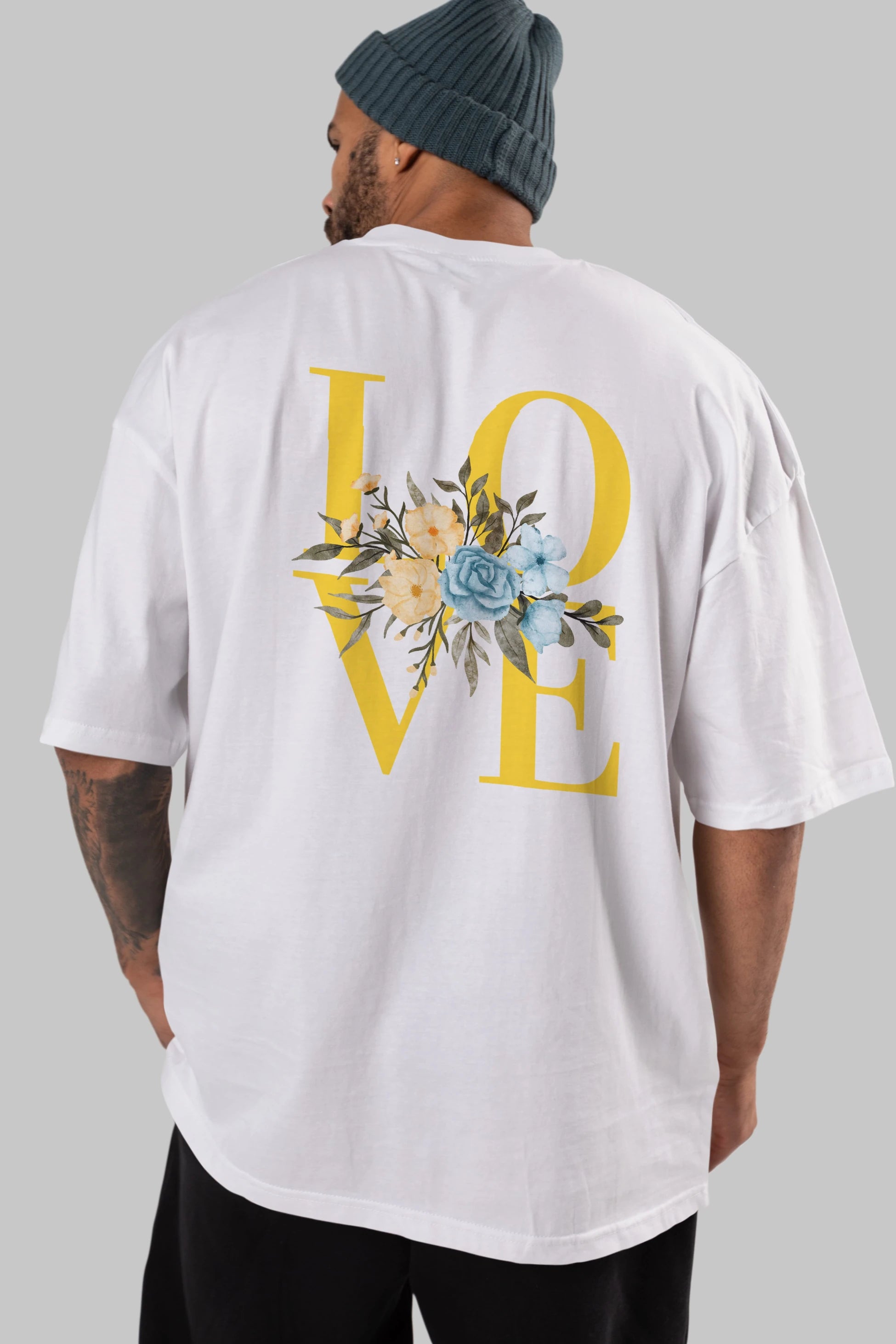 Love Flower Arka Baskılı Oversize t-shirt Erkek Kadın Unisex