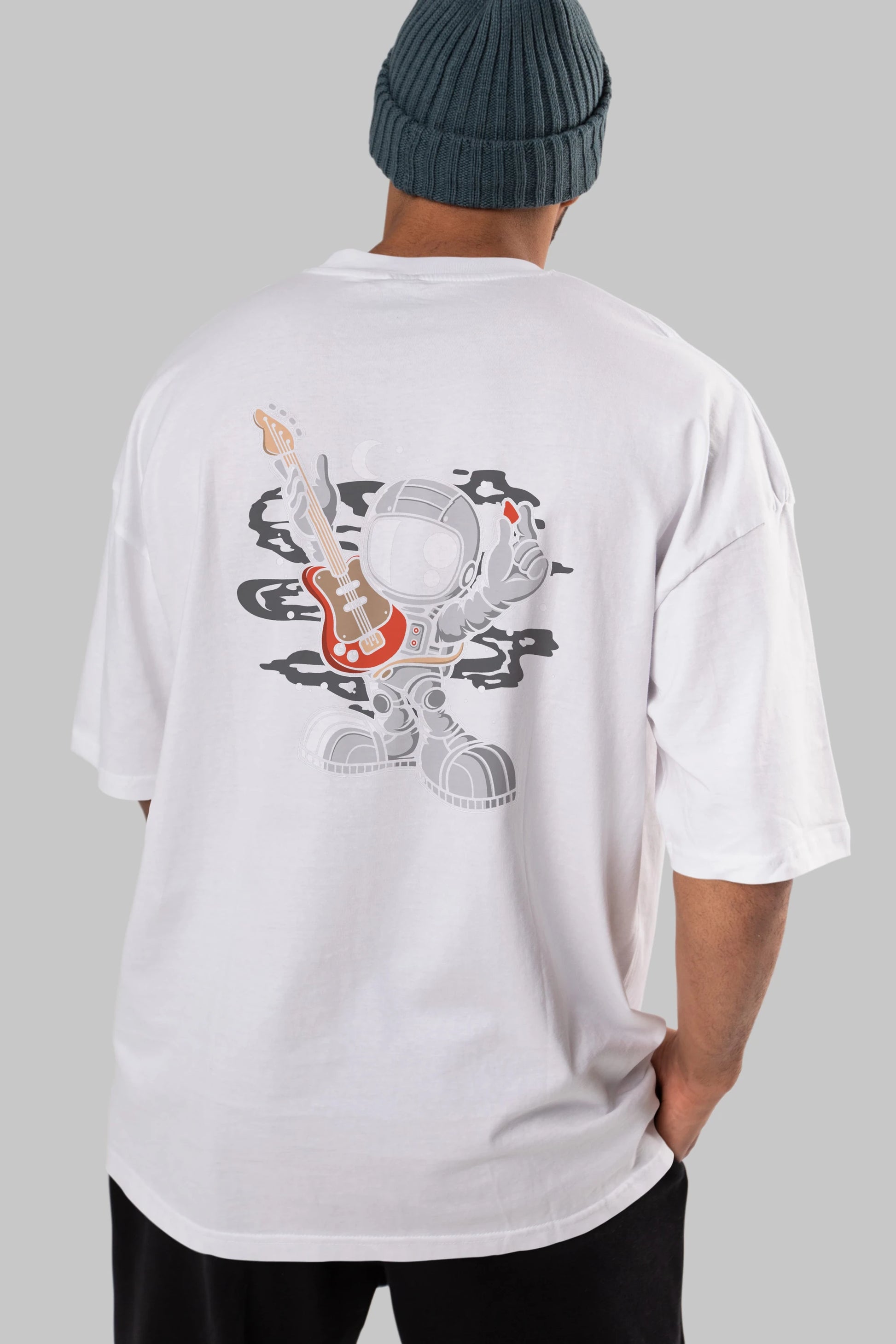 Astronaut Guitar Arka Baskılı Oversize t-shirt Erkek Kadın Unisex