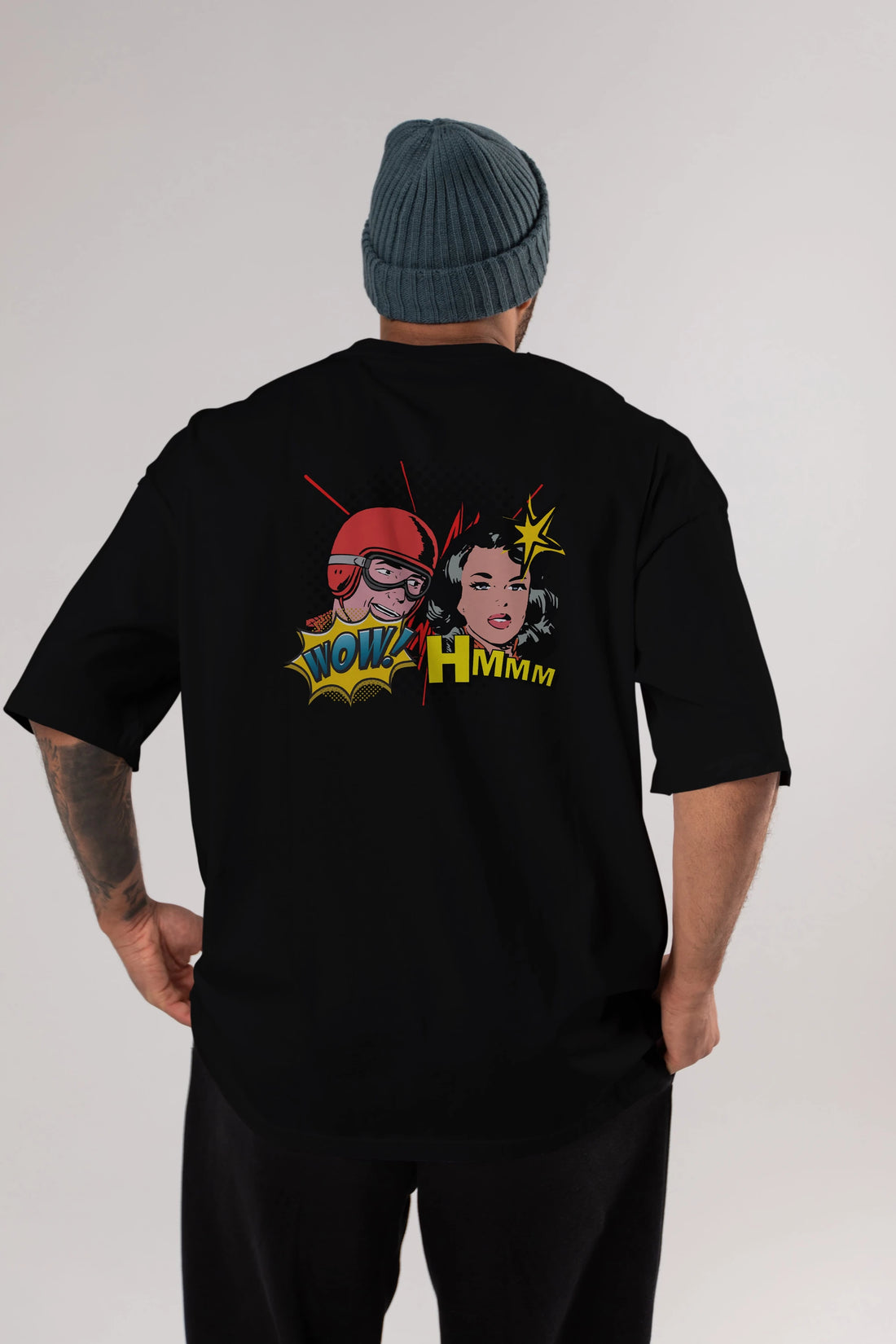 Comic Wow Yazılı Arka Baskılı Oversize t-shirt Erkek Kadın Unisex