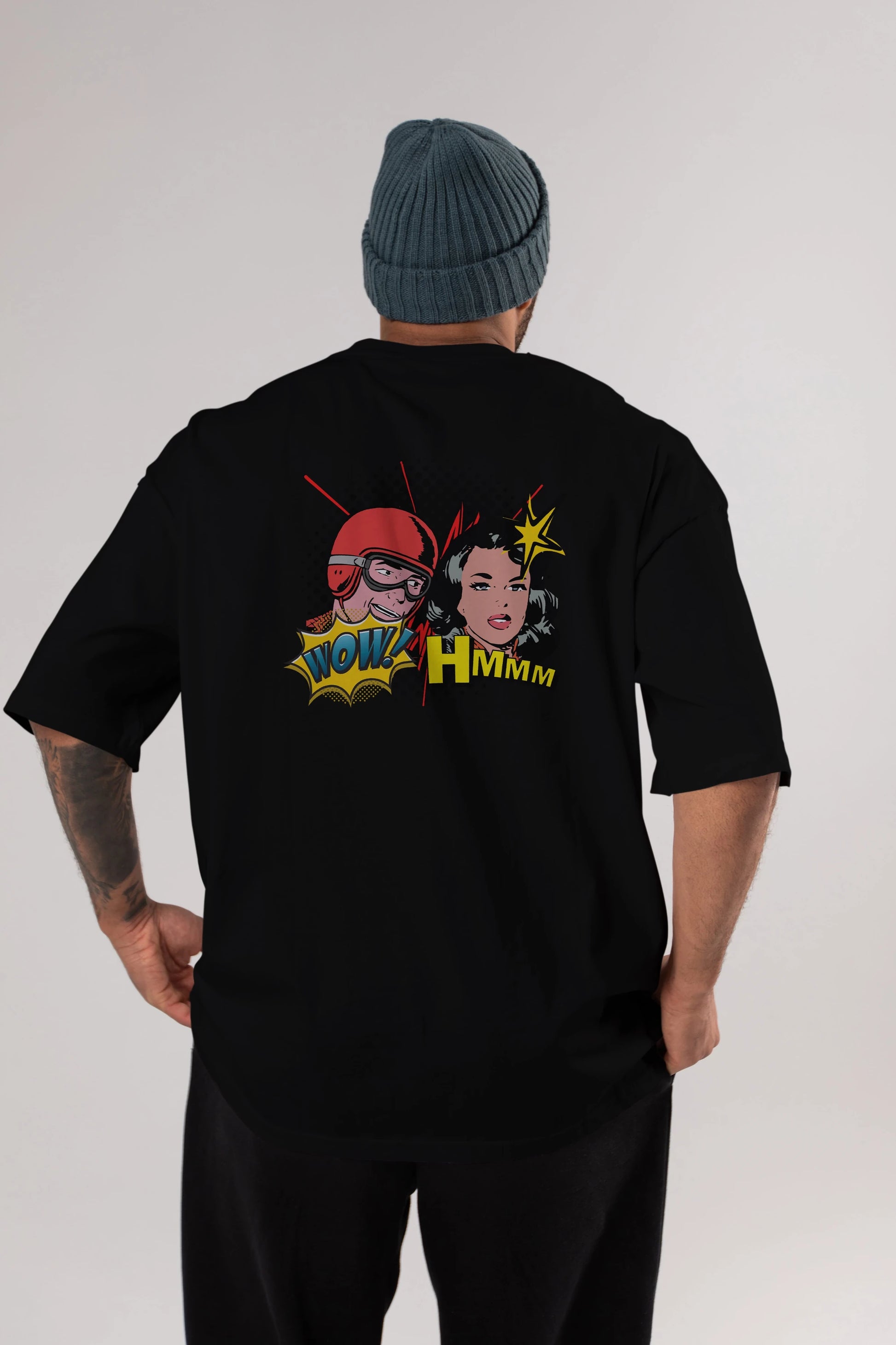 Comic Wow Yazılı Arka Baskılı Oversize t-shirt Erkek Kadın Unisex
