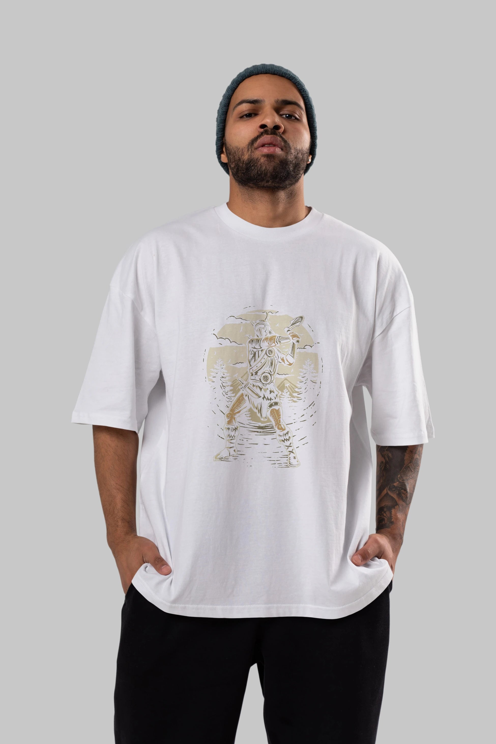 Viking Ön Baskılı Oversize t-shirt Erkek Kadın Unisex %100 Pamuk tişort
