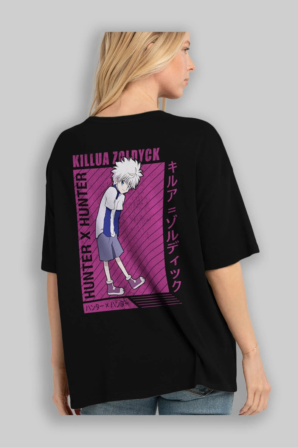 Killua Zoldyck 3 1 Anime Arka Baskılı Oversize t-shirt Erkek Kadın Unisex