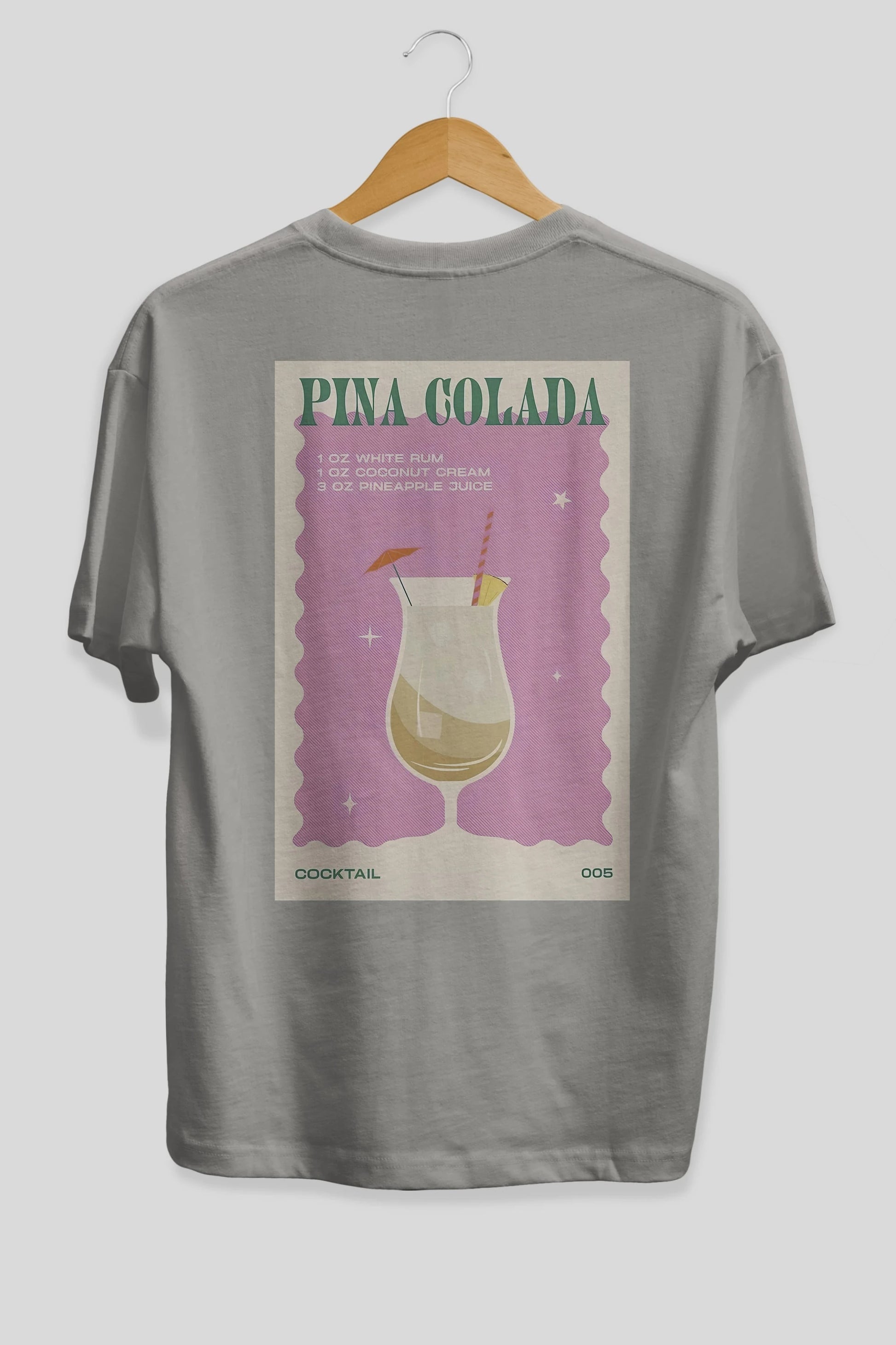 Pina Colada 3 Arka Baskılı Oversize t-shirt Erkek Kadın Unisex %100 Pamuk Bisiklet Yaka tişort