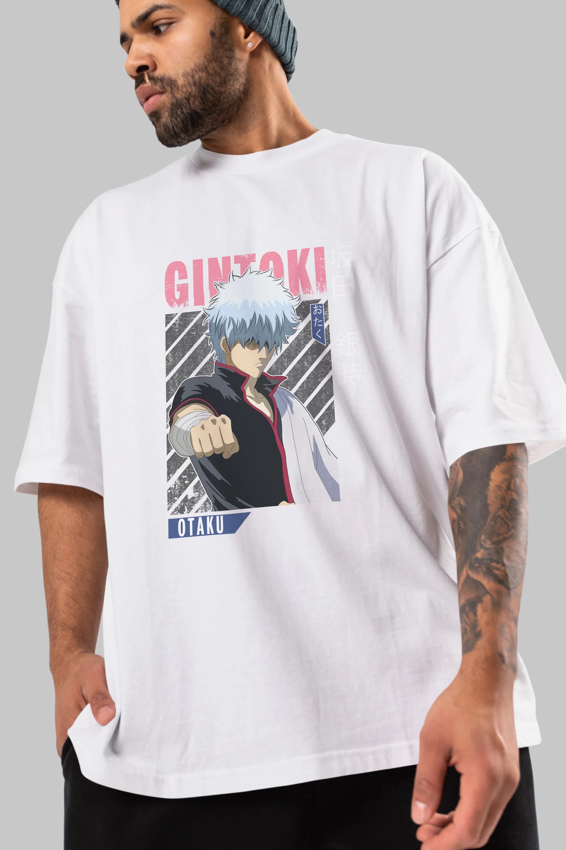 Gintoki Sakata GINTAMA 2 Anime Ön Baskılı Oversize t-shirt %100 pamuk Erkek Kadın Unisex