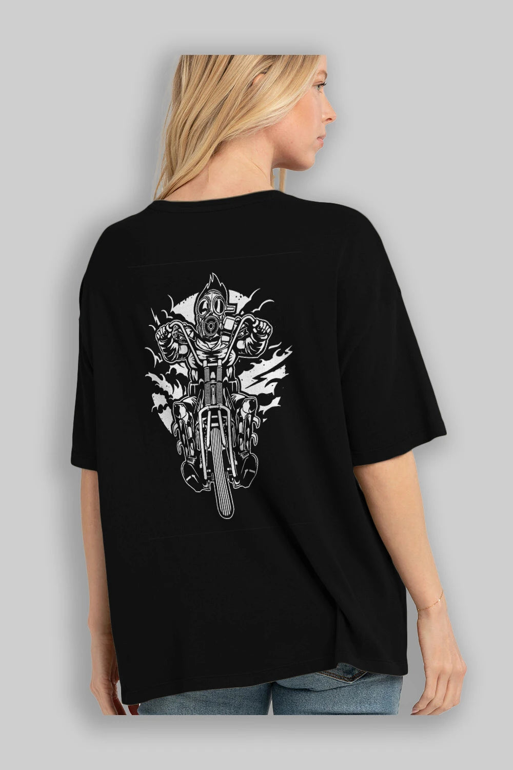 Gasmask Chopper Arka Baskılı Oversize t-shirt Erkek Kadın Unisex %100 Pamuk