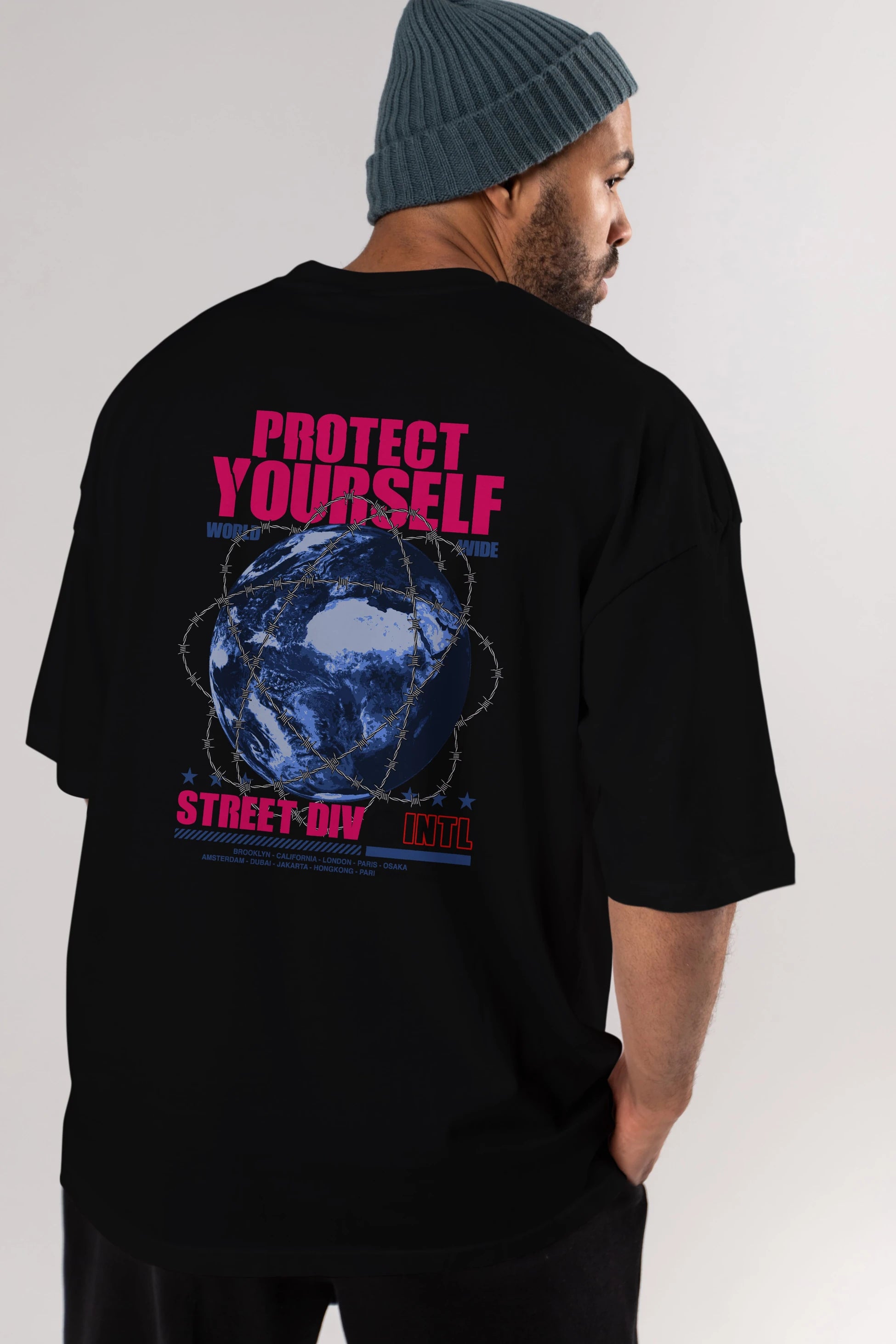 Protect Yourself Arka Baskılı Oversize t-shirt Erkek Kadın Unisex